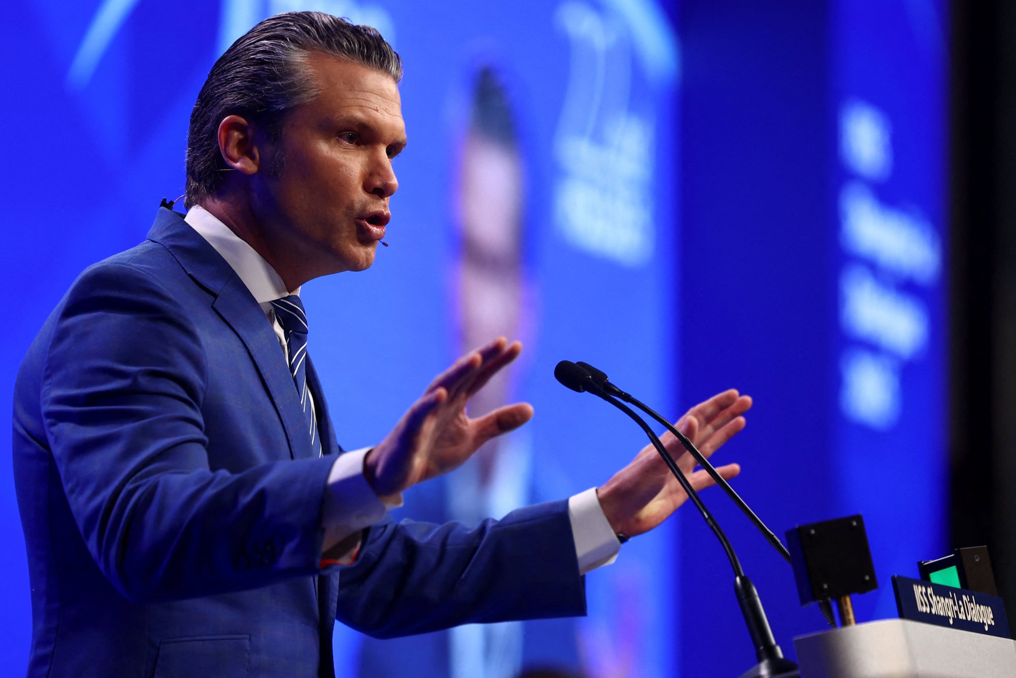 US Defence Secretary Pete Hegseth speaks at the Shangri-La Dialogue security summit in Singapore on May 31. Photo: Reuters US Defence Secretary Pete Hegseth speaks at the Shangri-La Dialogue security summit in Singapore on May 31. Photo: Reuters