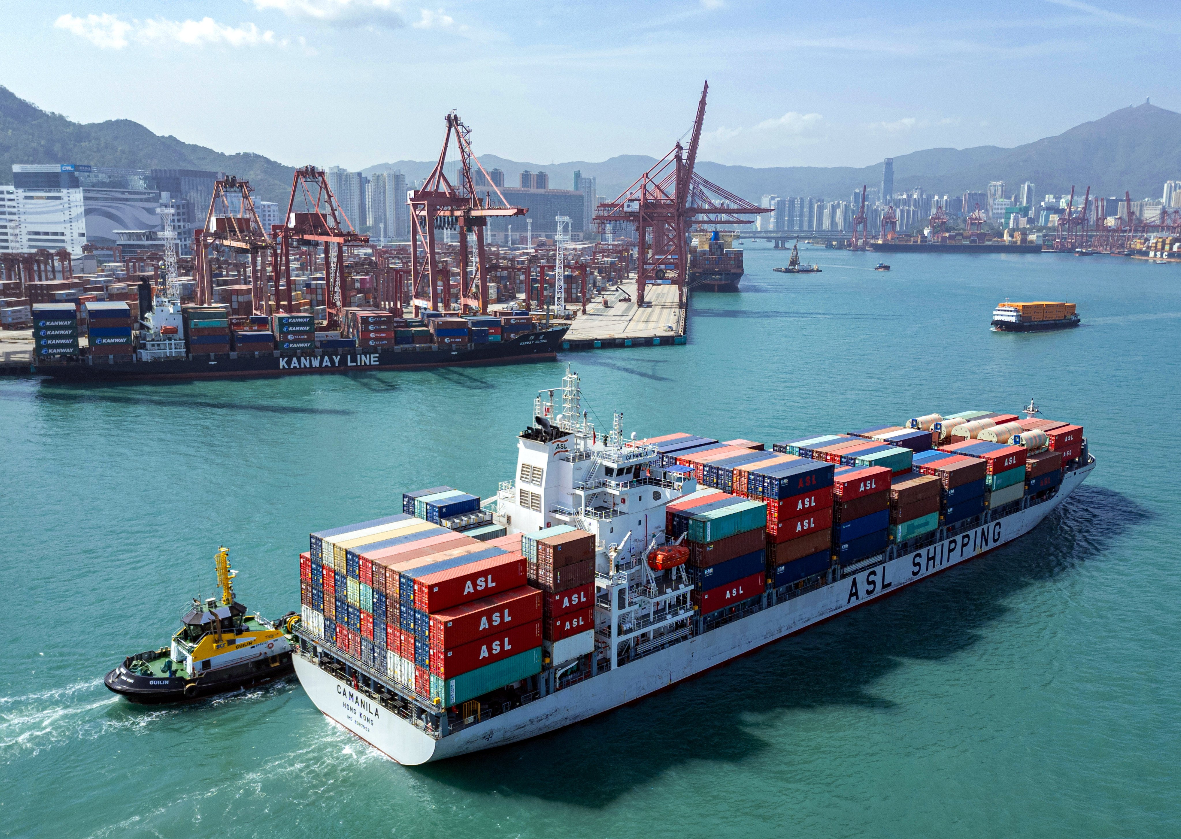 A cargo ship approaches Kwai Chung Container Terminal. Photo: Eugene Lee