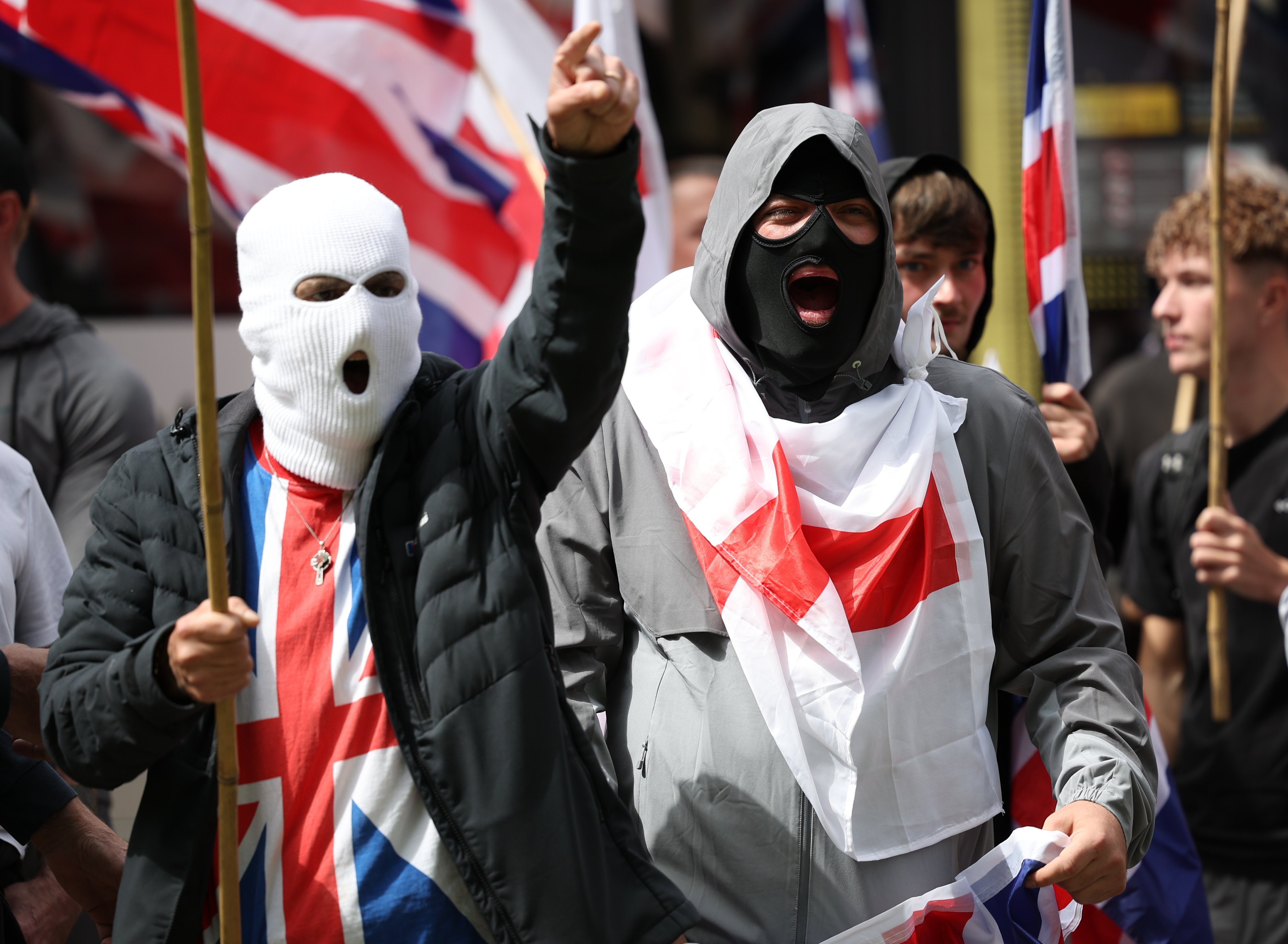 Protesters attend the “March for Remigration” organised by far-right group Britain First in Manchester, Britain on Saturday. Photo: EPA
