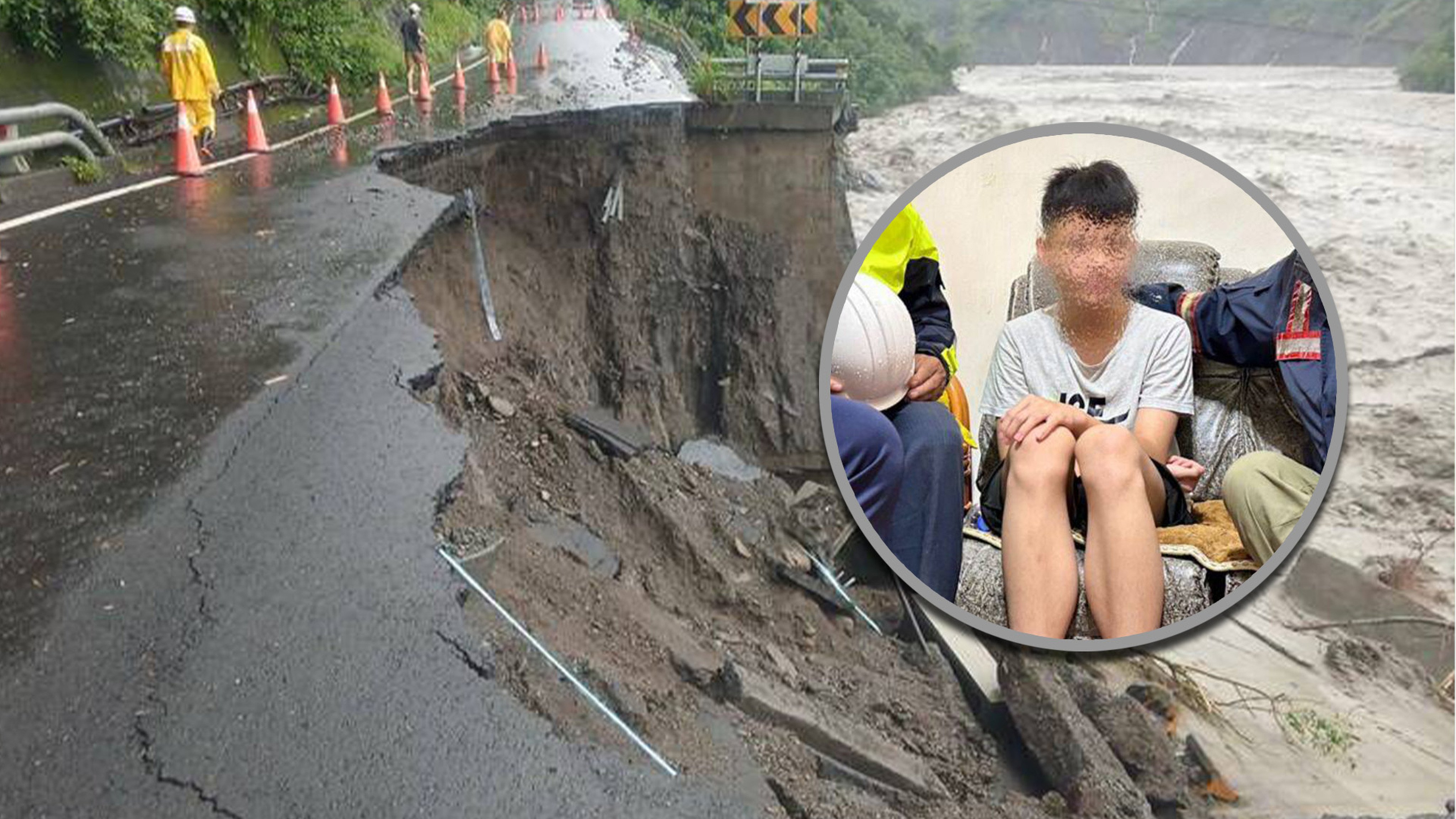 A tragic family accident in Taiwan saw a family of five fall into a valley due to a landslide; the 14-year-old son survived by staying home with his grandfather. Photo: SCMP composite/news.ltn.com.tw/tvbs
