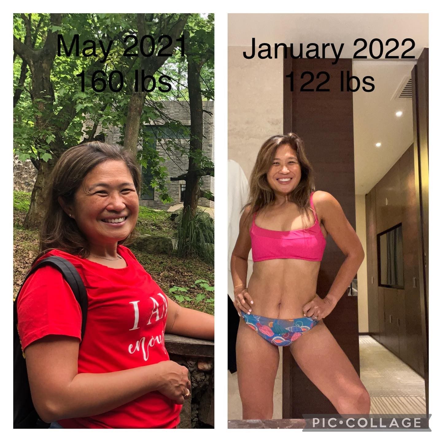 Riccinni Banham in May 2021 (left) when she weighed 73kg, and in January 2022 when she weighed 55kg. Photo: instagram.com/riccinni