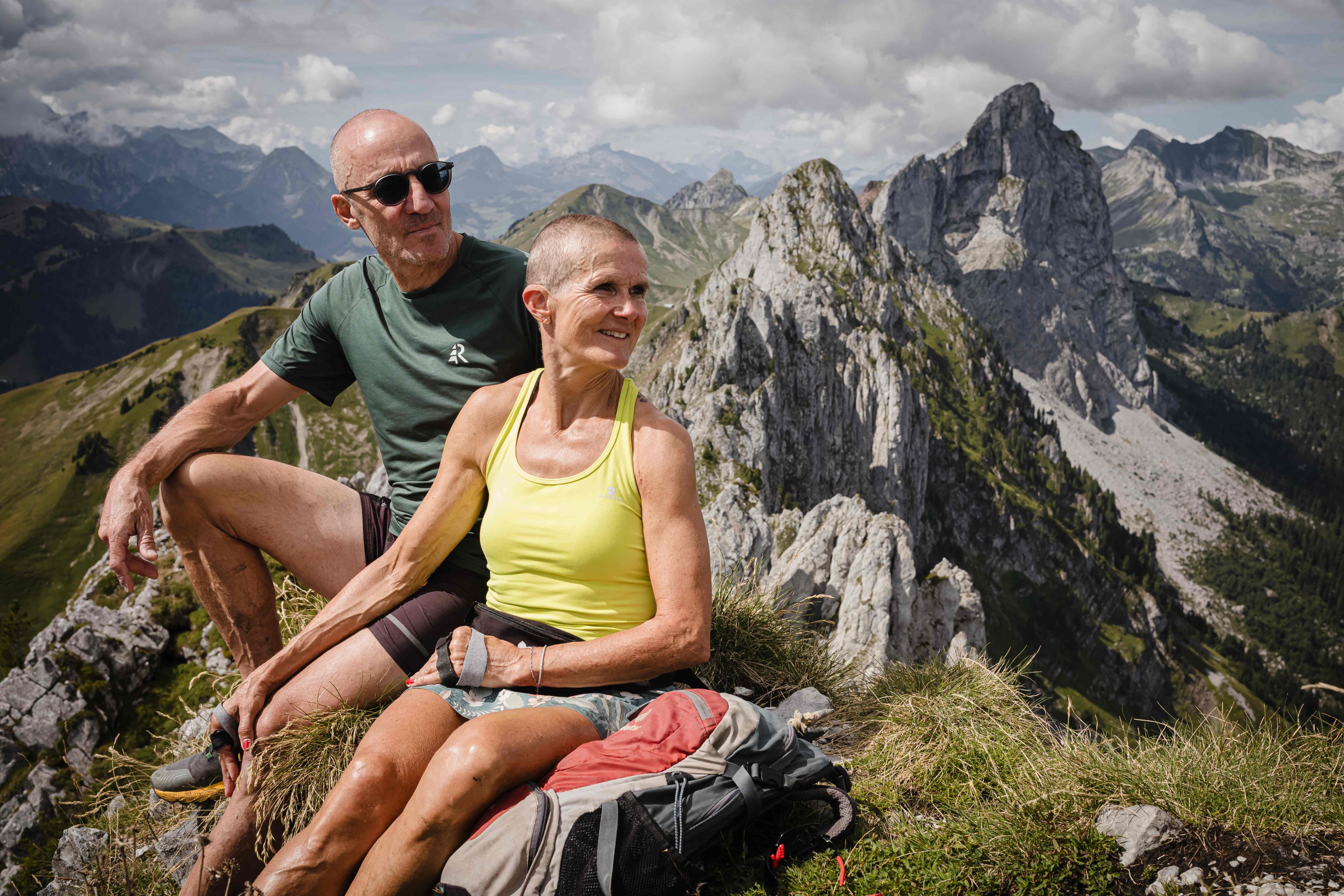 Cathy Rotzetter and Patrick, both 58, sit atop Wandflue peak in the Swiss canton of Fribourg. The couple found each other through “Mountain Tinder”. Photo: AFP