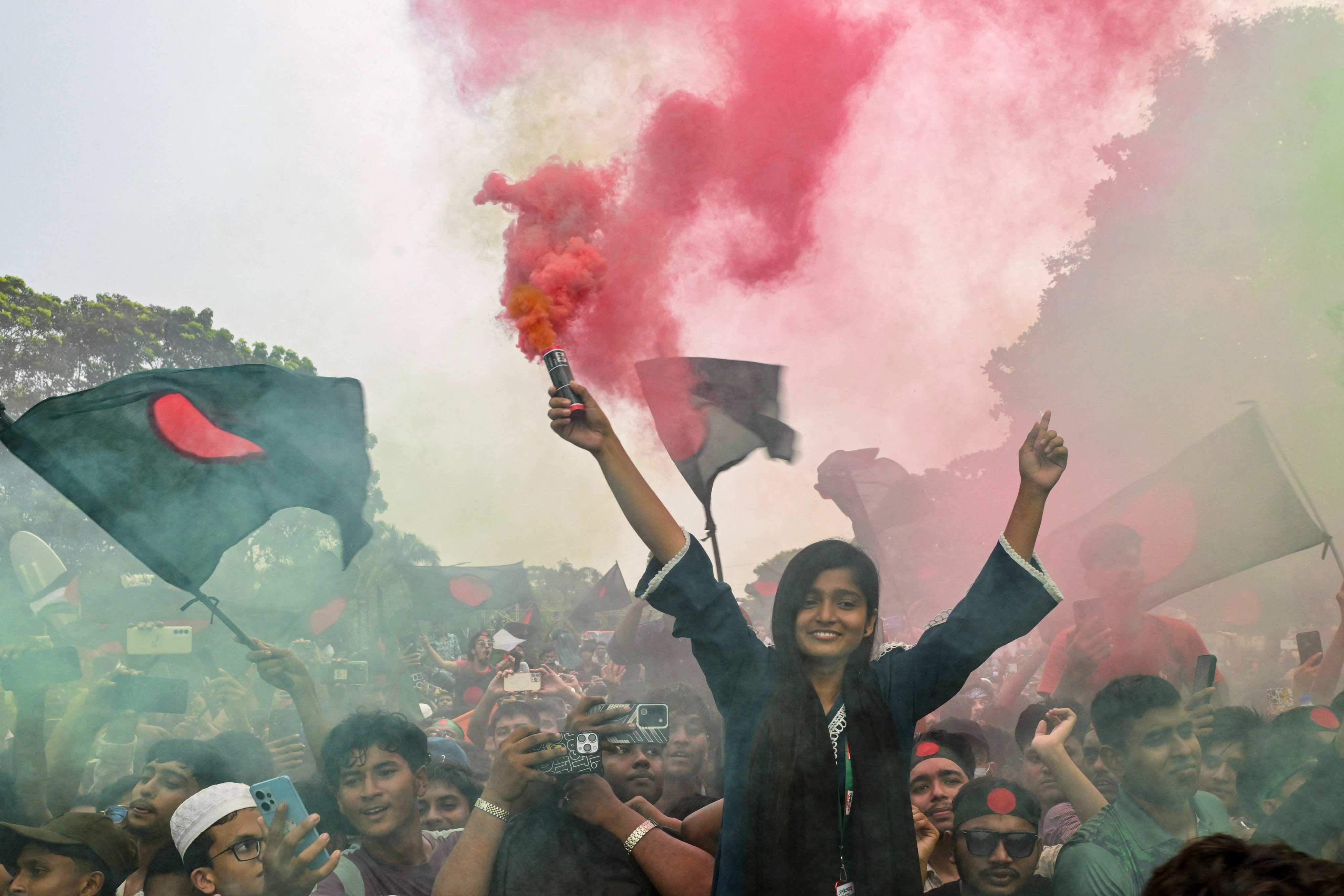 Bangladeshis celebrate on August 5, 2025, one year since overthrowing Sheikh Hasina’s autocratic regime. Photo: AFP