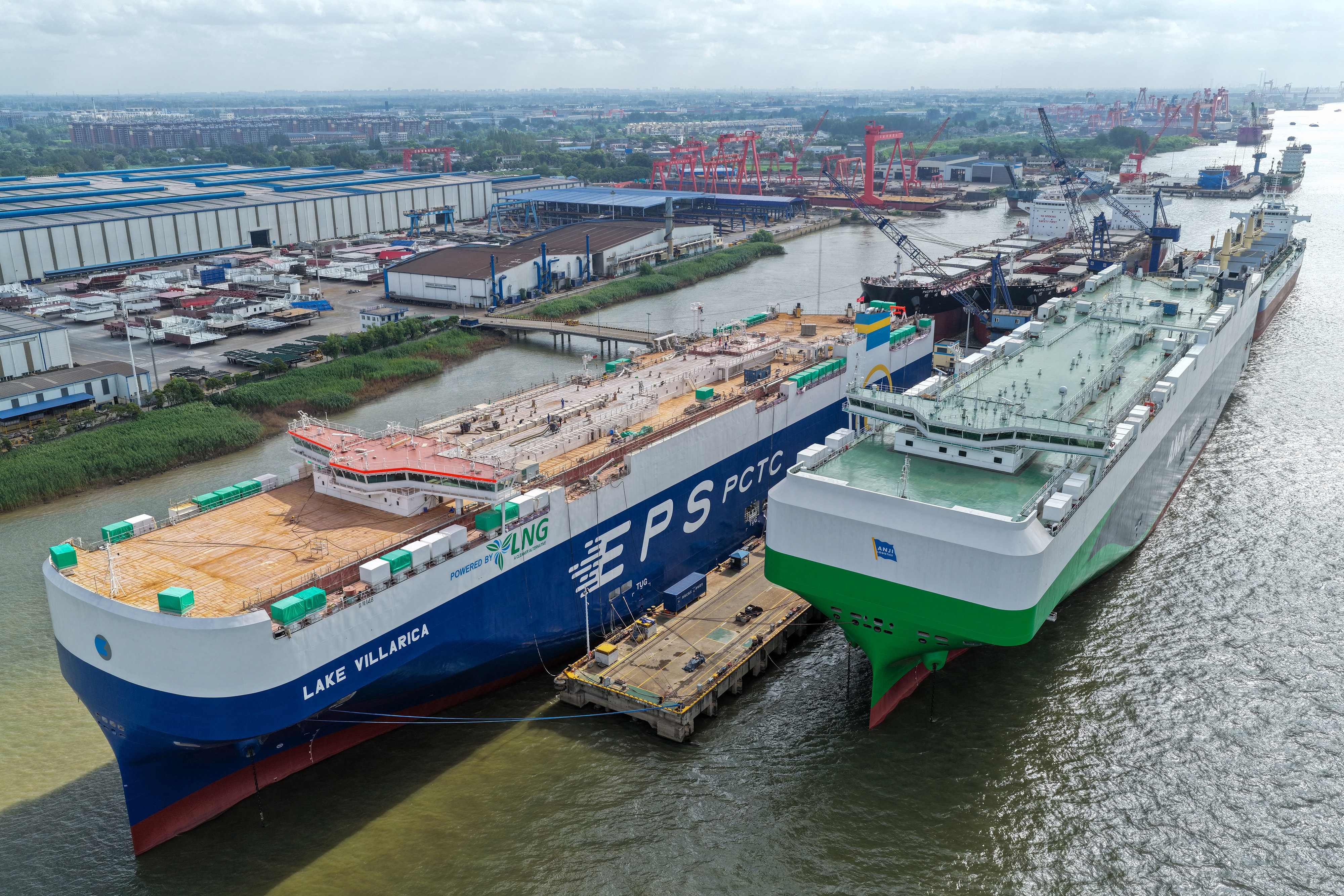 Ships are being built at the China Merchants Industry Jinling Shipyard in Jiangsu province on July 21. Photo: AFP