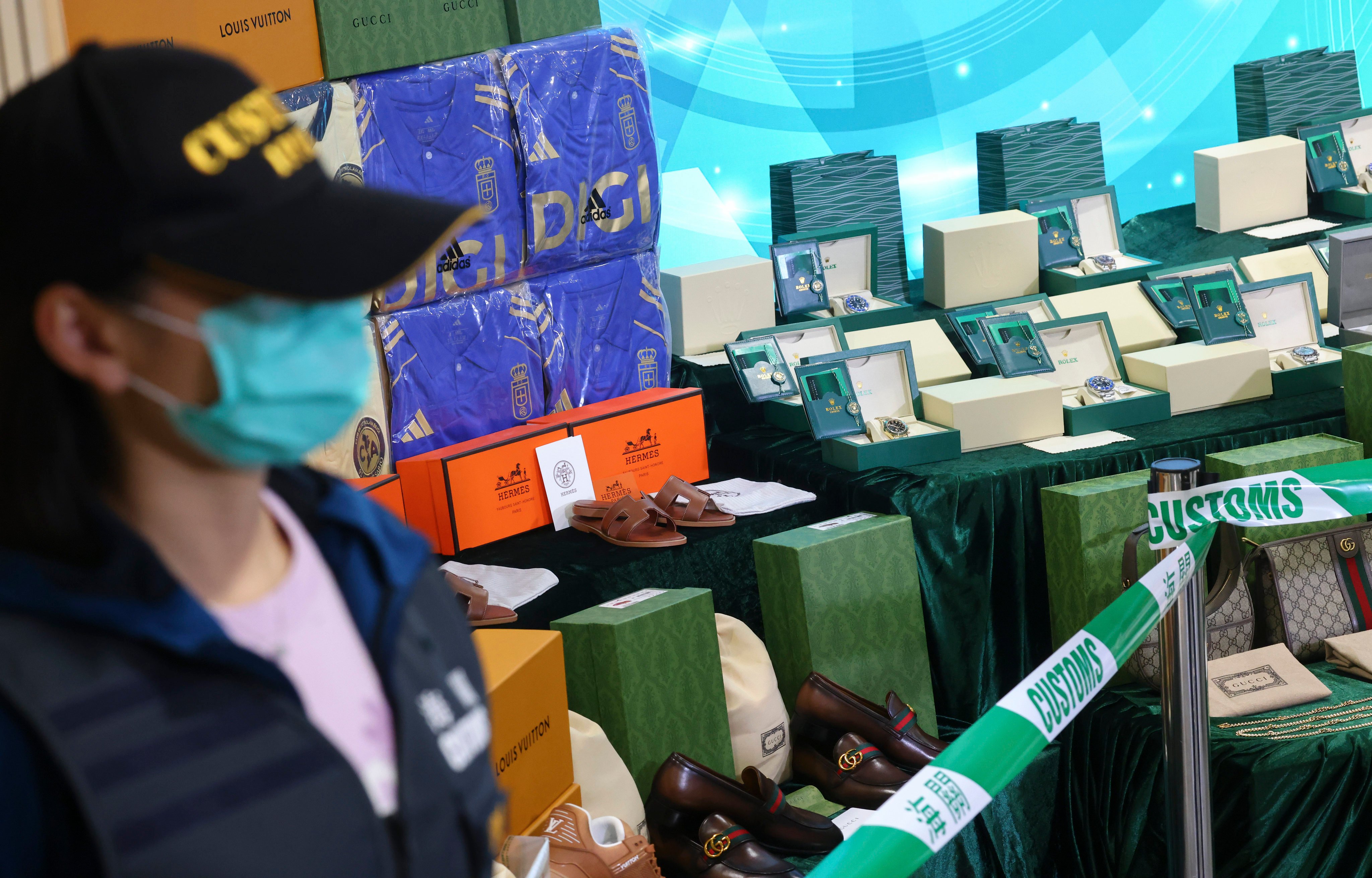 Goods seized in the joint operation are displayed at customs headquarters in North Point. Photo: Dickson Le