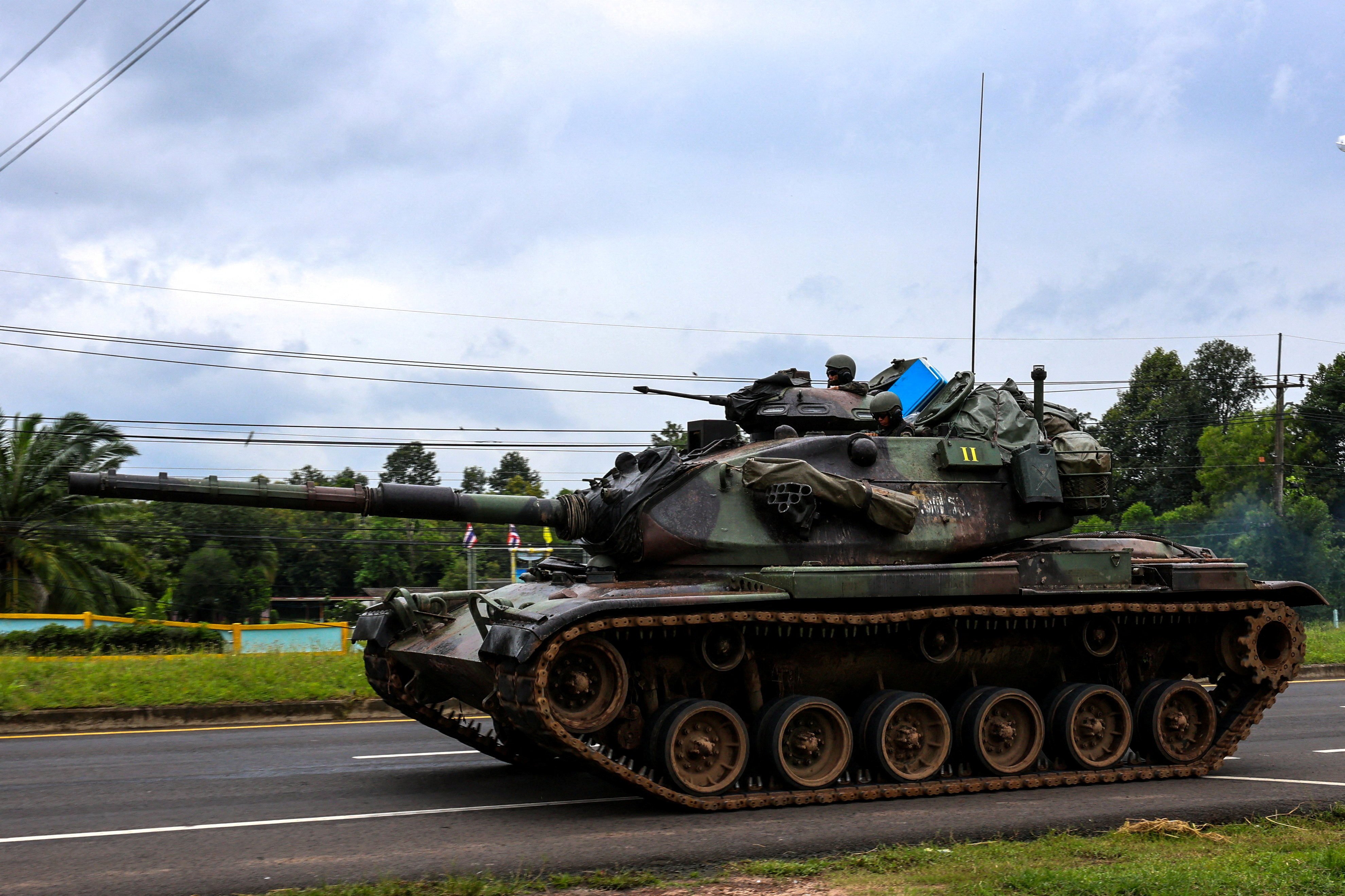 A tank drives on a road toward Thailand-Cambodia’s border in Sisaket province, Thailand ahead of a ceasefire talks on July 28. Photo: Reuters