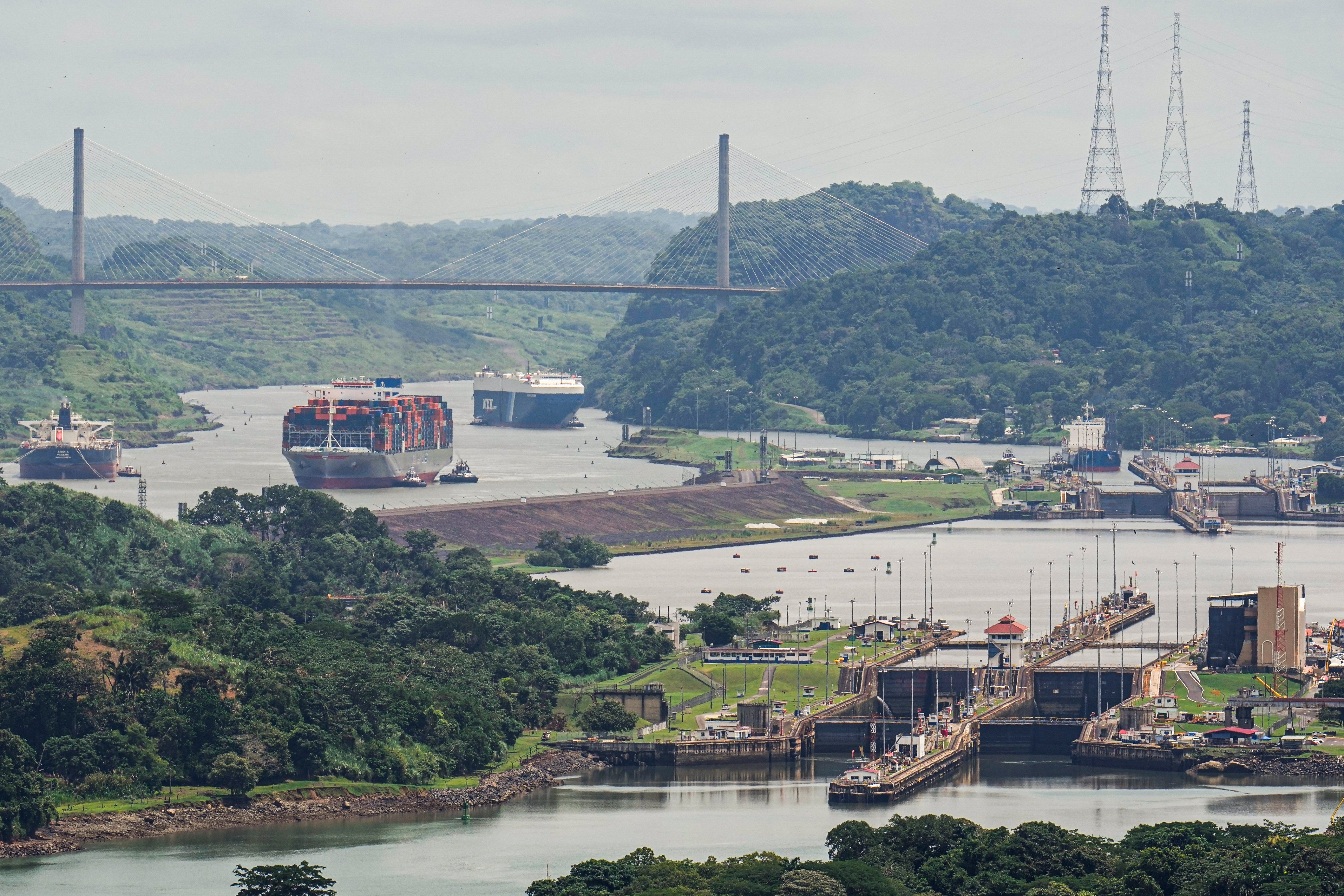 A cargo ship navigates through the Panama Canal in July. Photo: AP