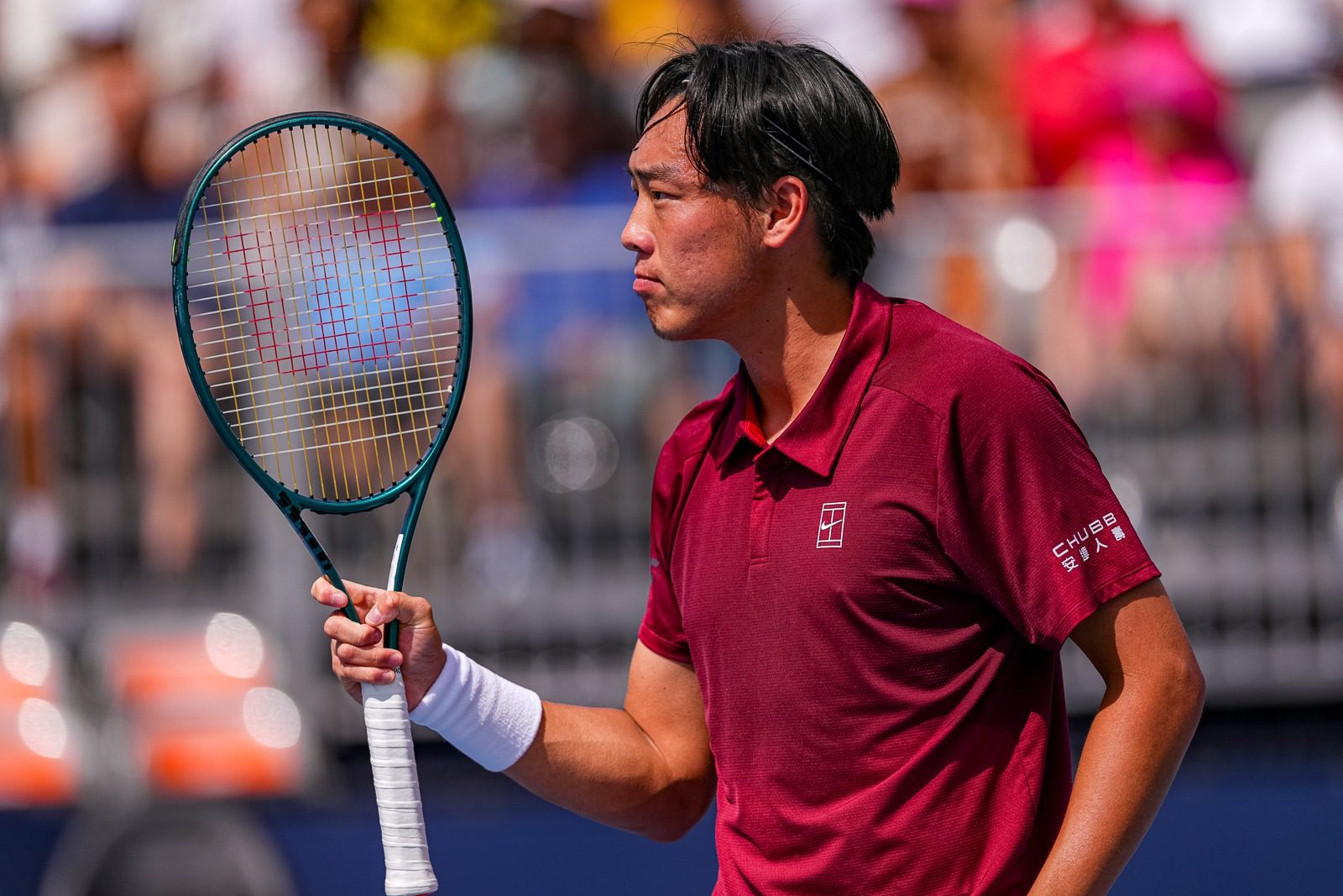 Coleman Wong in focused mood during his win over Giovanni Mpetshi Perricard. Photo: HKCTA