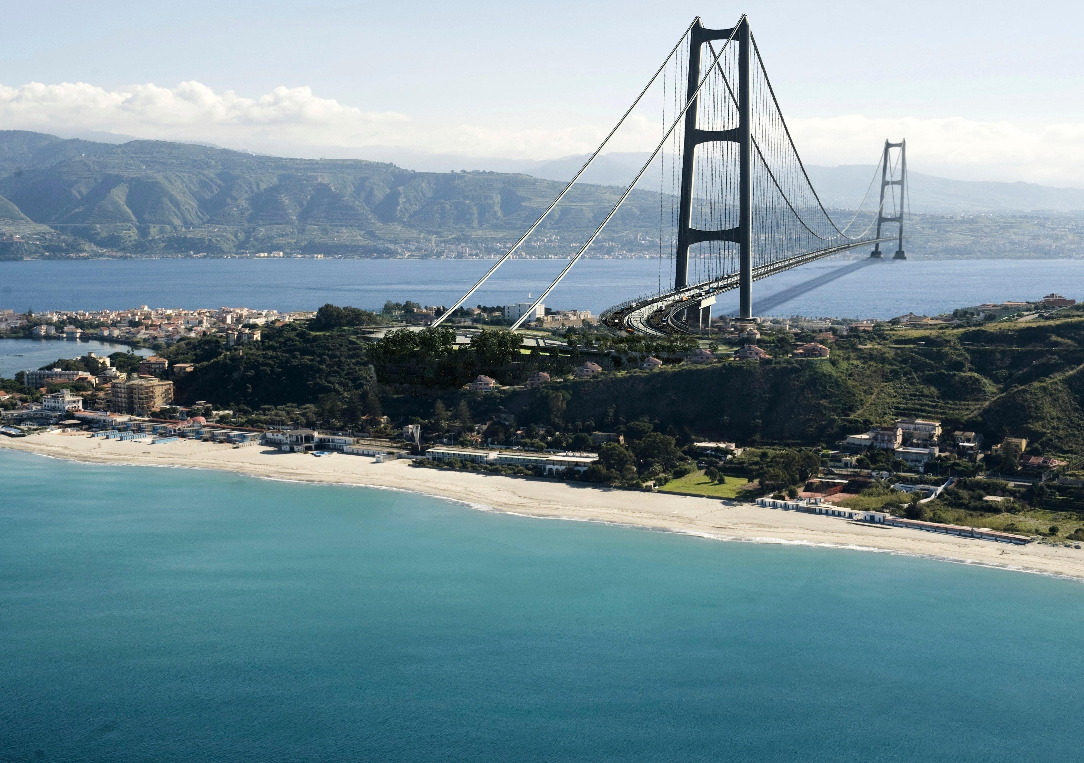 The Strait of Messina Bridge would measure nearly 3.7km once completed. Photo: Webuild – Eurolink Image Library via AP