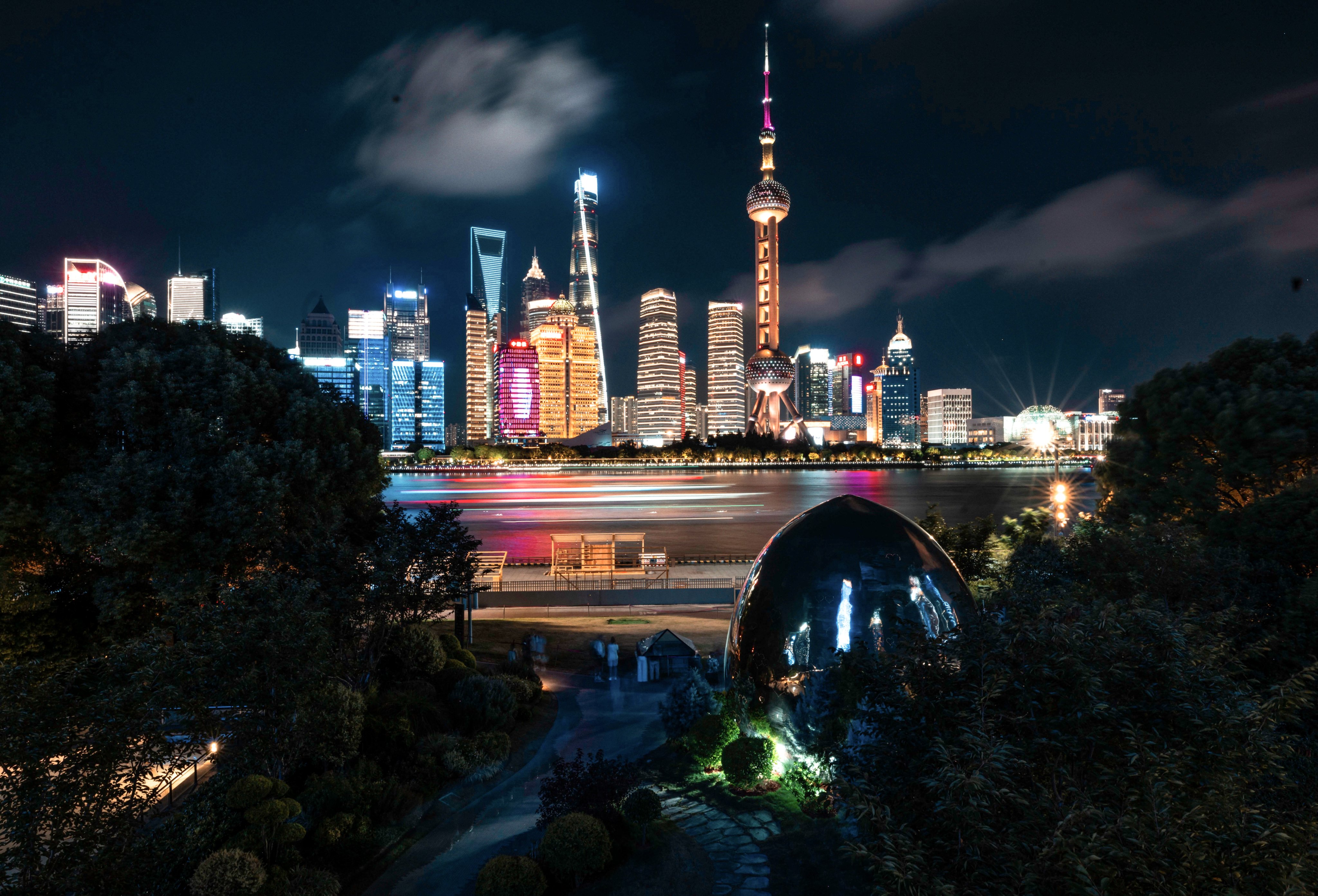 The illuminated high-rise buildings of Shanghai’s Lujiazui financial district as seen from the Bund. Photo: EPA-EFE