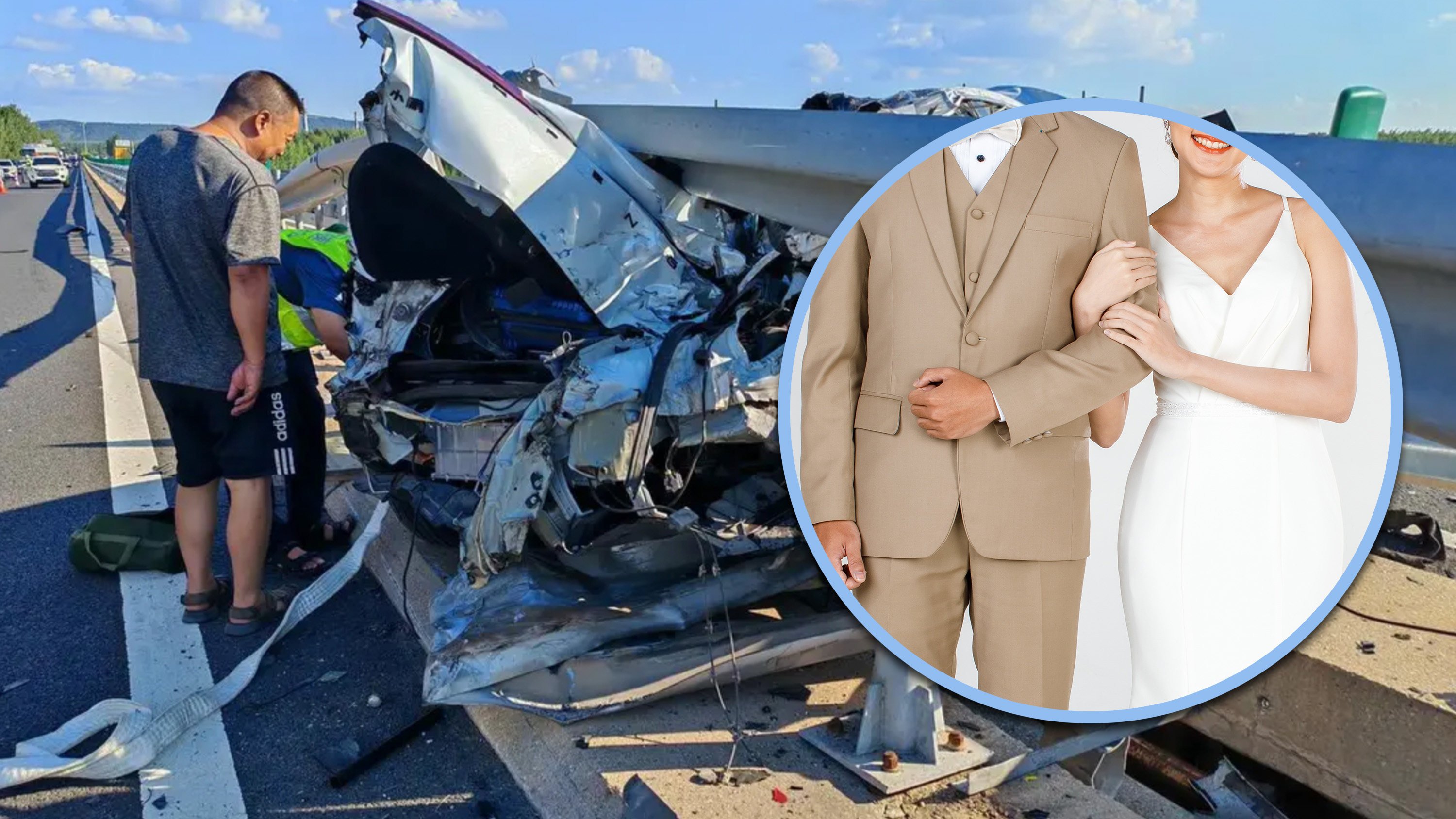 A Chinese couple decided to marry after surviving a serious car accident; they suffered only minor injuries. Photo: SCMP composite/Shutterstock/QQ.com