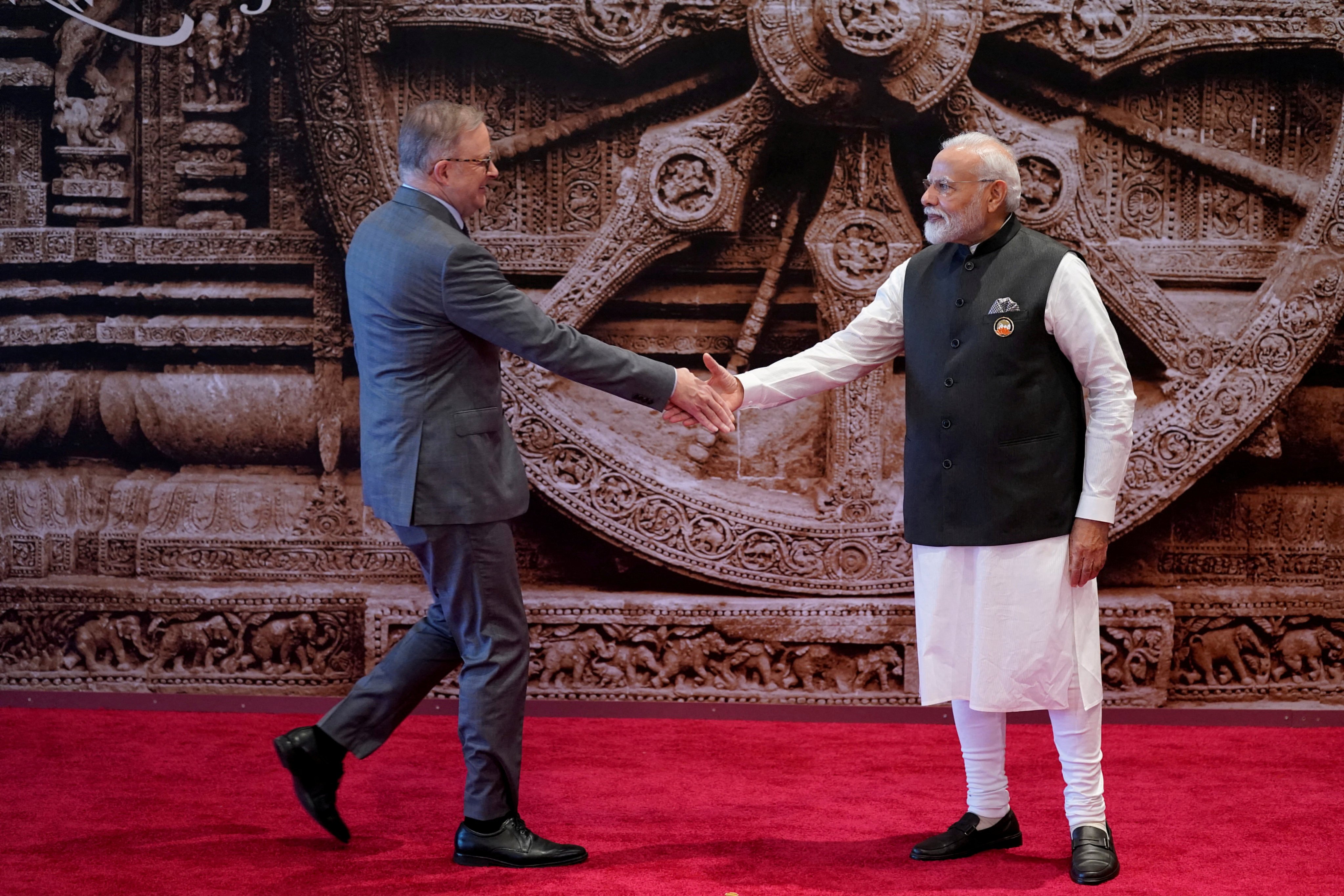 Indian Prime Minister Narendra Modi shakes hands with Australian Prime Minister Anthony Albanese at a G20 summit in 2023. Photo: Reuters
