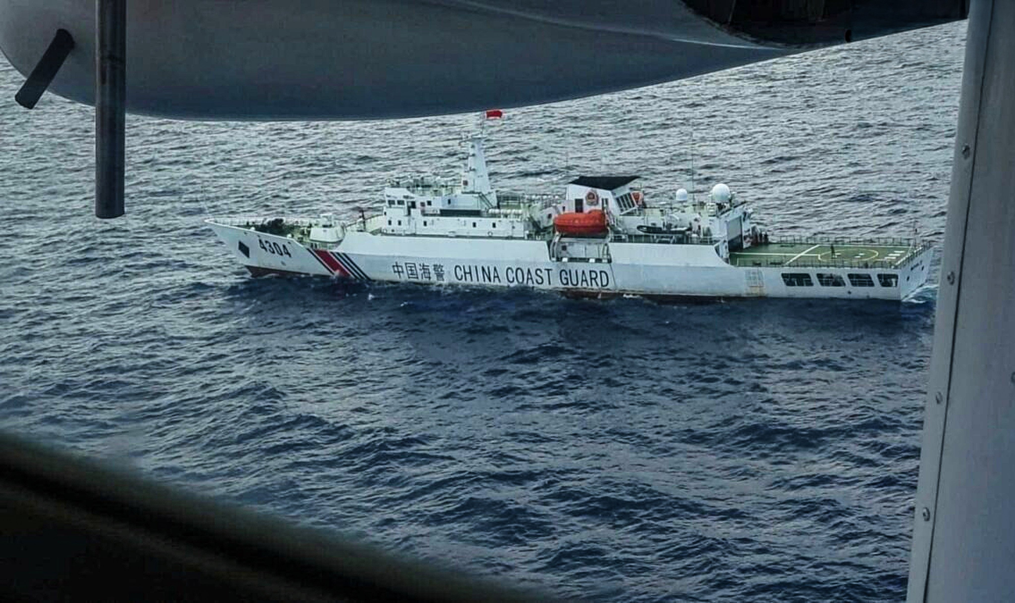 A Philippine Coast Guard aircraft spots a China Coast Guard ship off Sabtang Island in Batanes last week. Photo: Handout