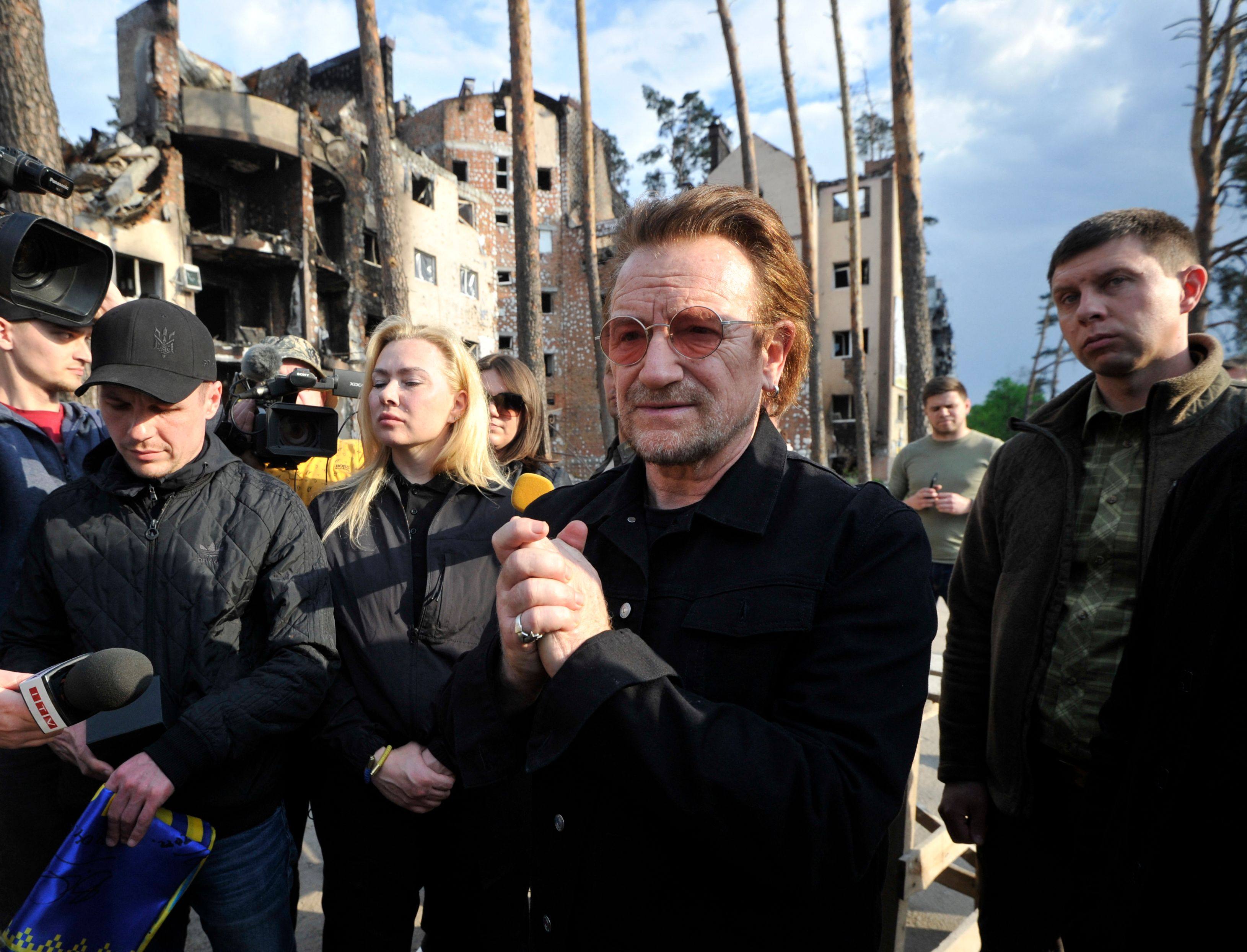 U2 frontman Bono during a war-time visit to Ukraine in 2022. File photo: AFP