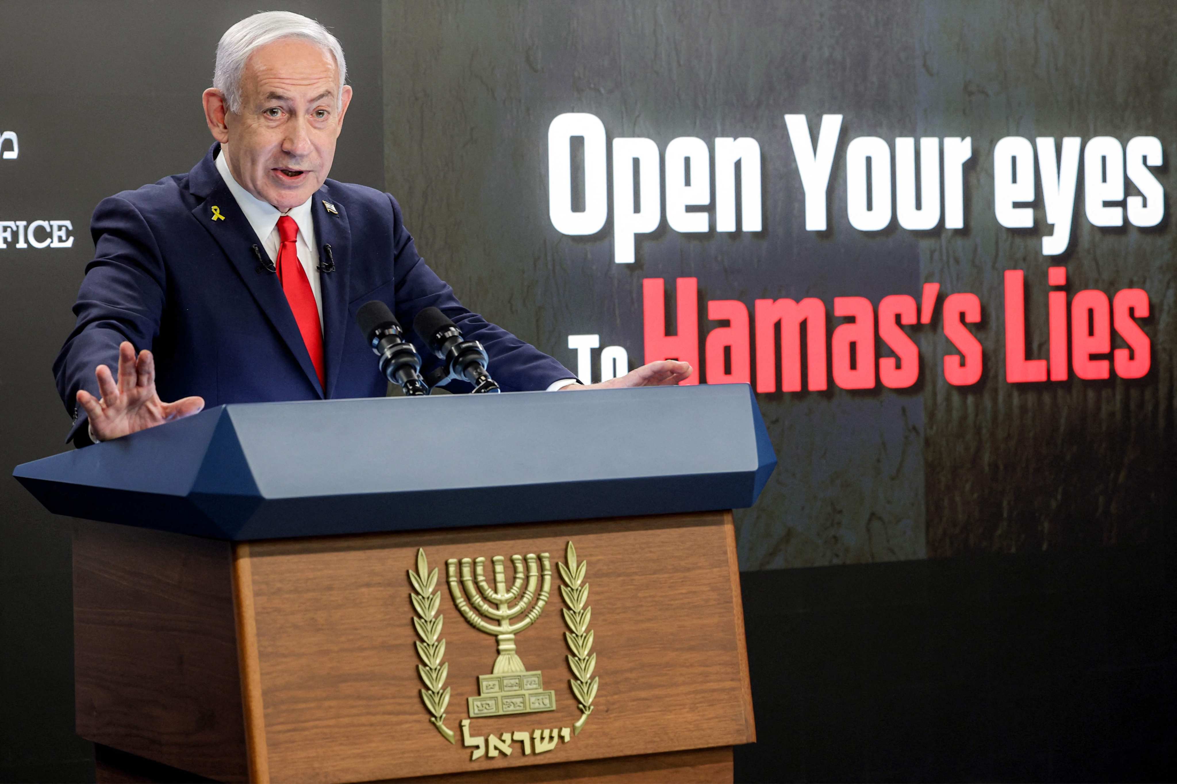 Israeli Prime Minister Benjamin Netanyahu at a press conference in Jerusalem on Sunday. Photo: AFP