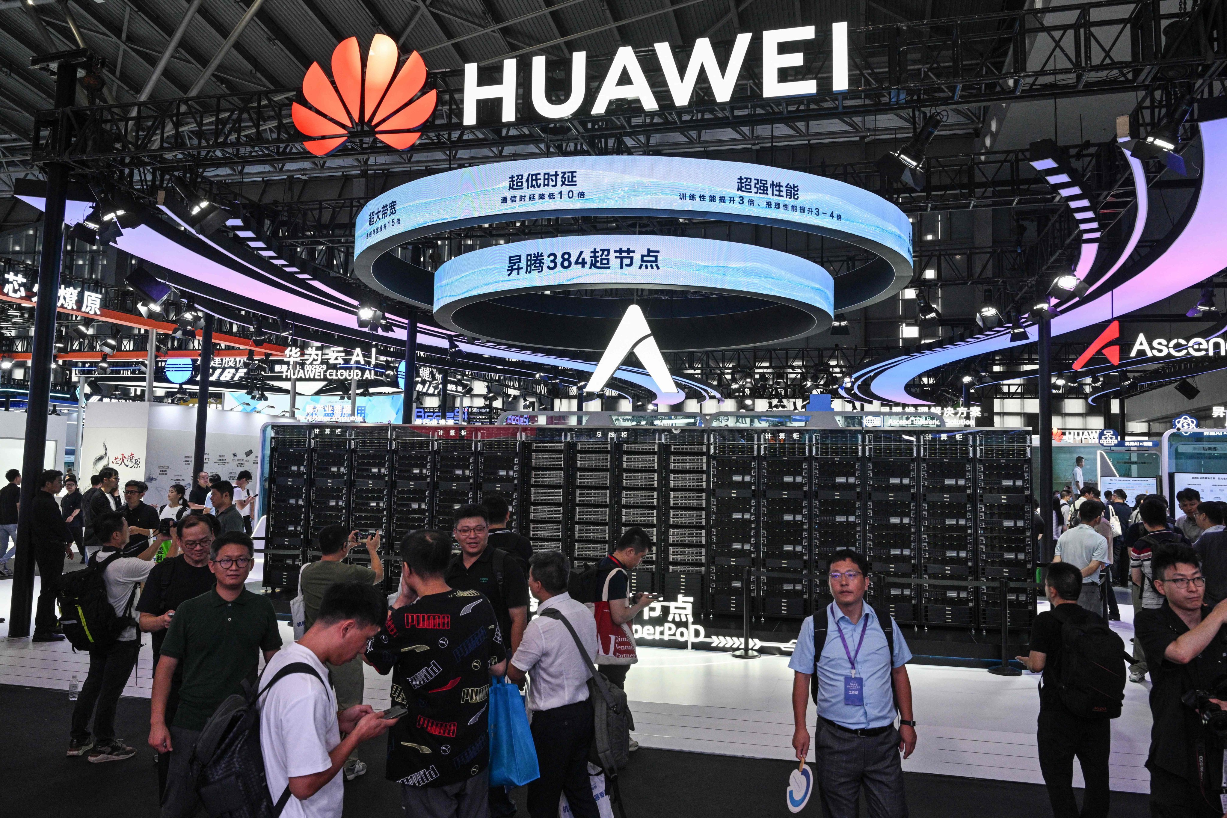 The Huawei stand during the World Artificial Intelligence Conference in Shanghai last month. Photo: AFP