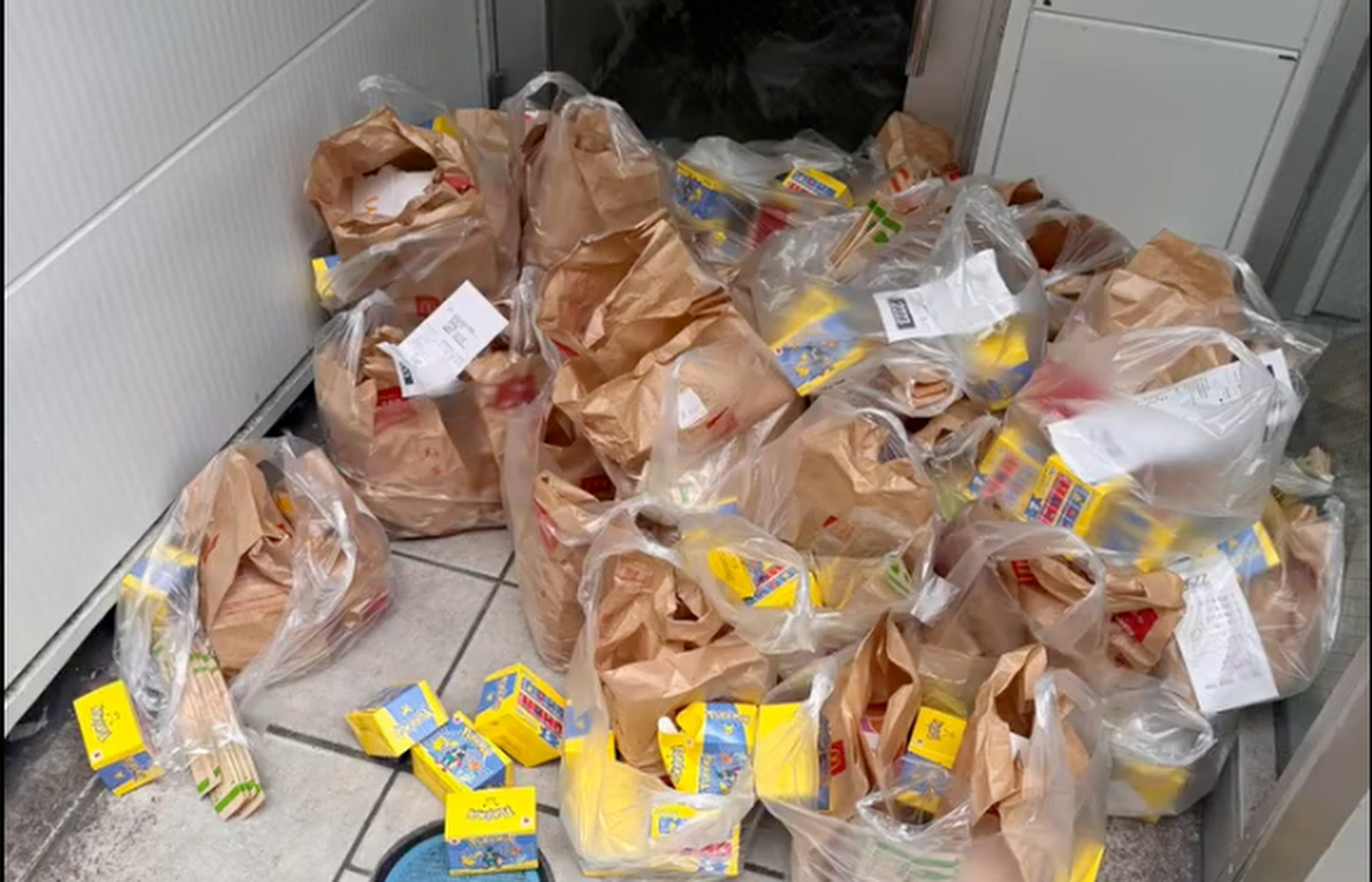 Bags of discarded Happy Meals. McDonald’s Japan was forced to halt its Pokemon promotion just hours after it started when demand outstripped supply. Photo: X/ Daiyamato69
