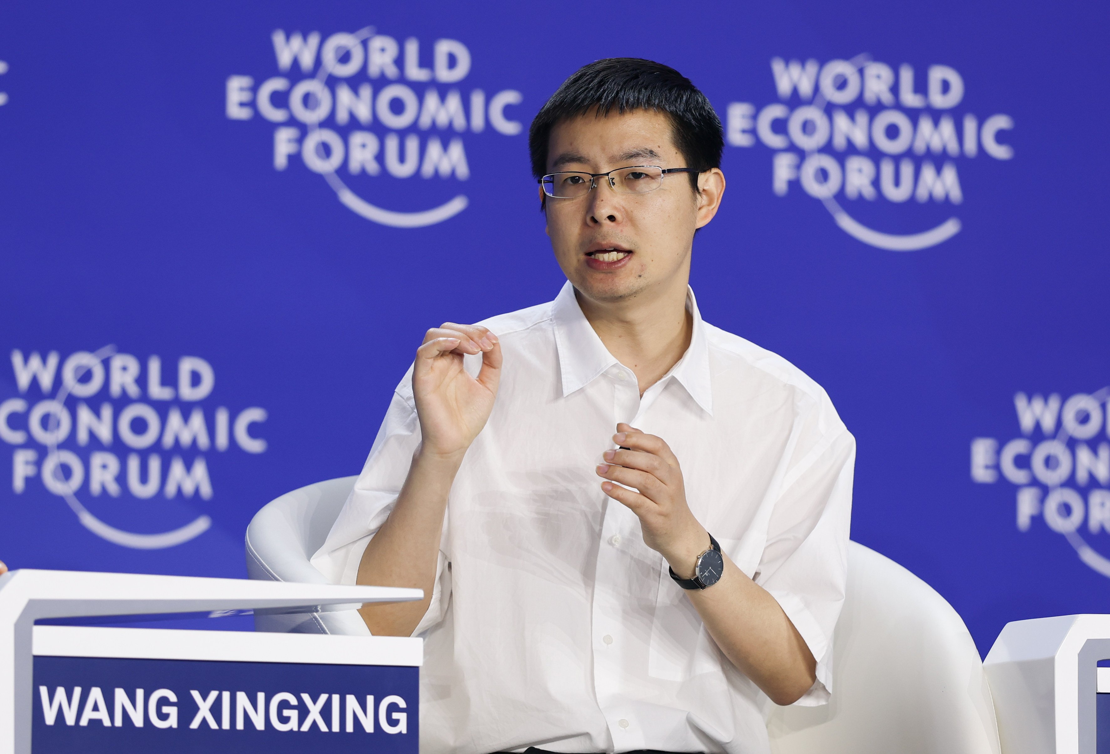 Wang Xingxing, founder of Unitree Robotics, speaks at the Summer Davos gathering in northern China’s Tianjin in June. Photo: Xinhua