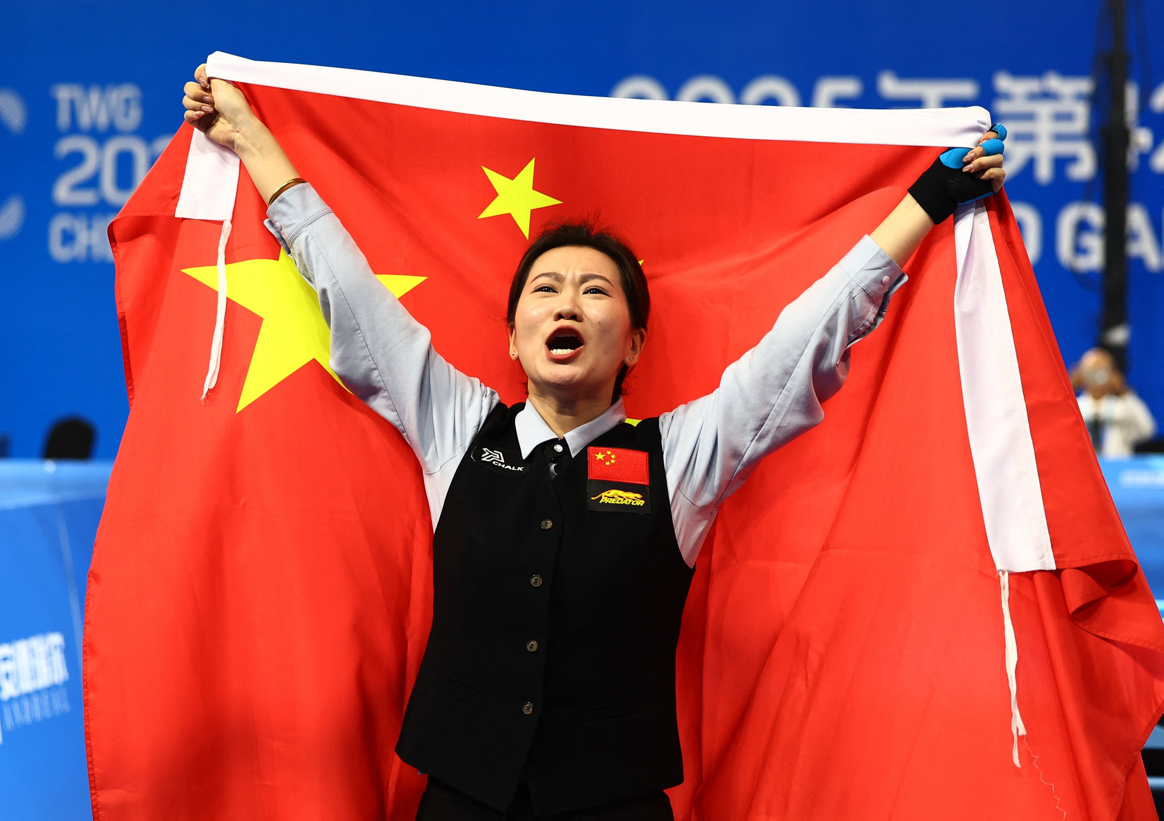 China’s Yu Han celebrates winning the women’s pool final against the Philippines’ Chezka Centeno on Wednesday. Photo: Reuters