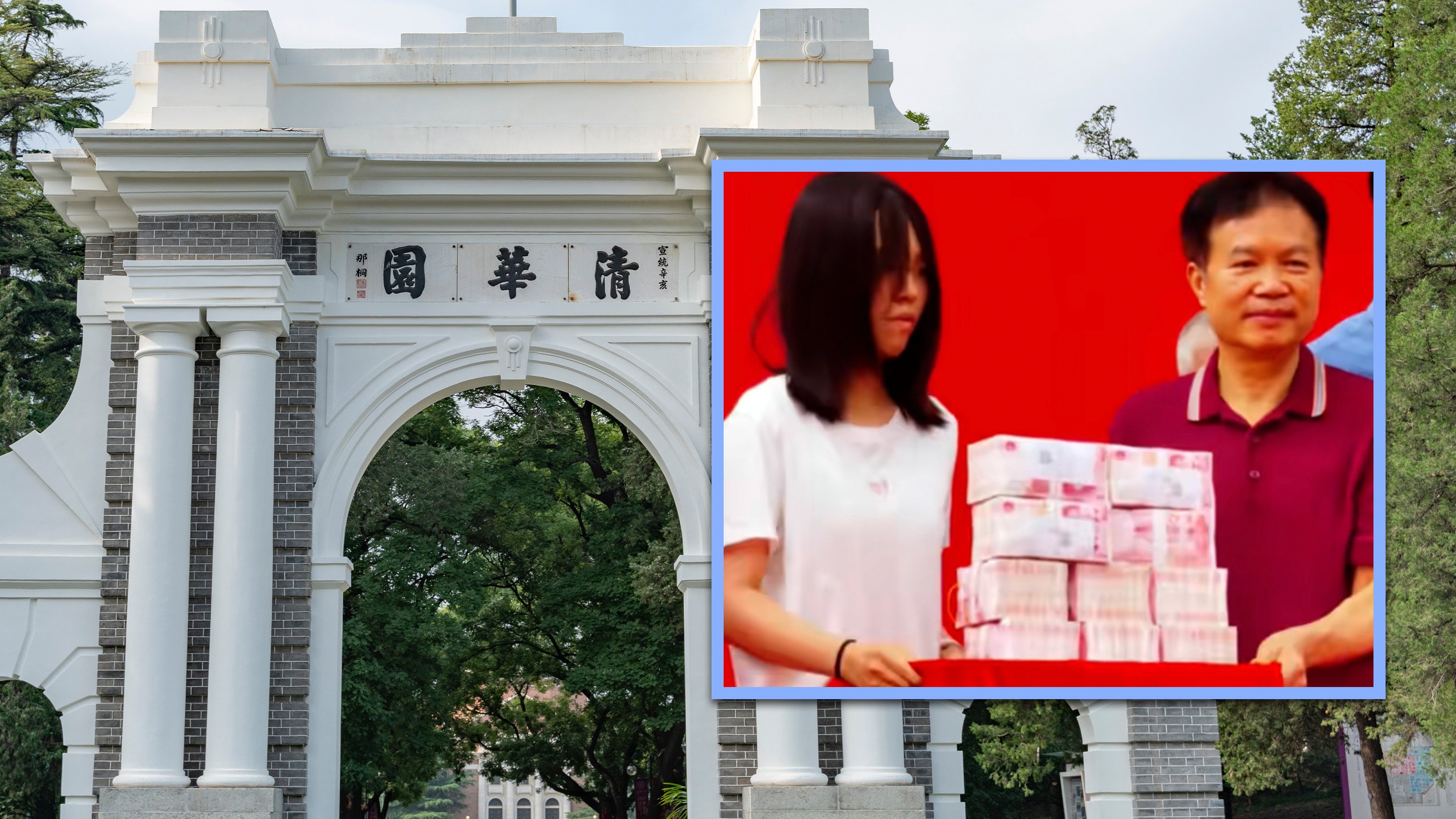 A secondary school in China has offered a US$140,000 scholarship to a graduate who has been accepted into the prestigious Tsinghua University. Photo: SCMP composite/Shutterstock/Douyin