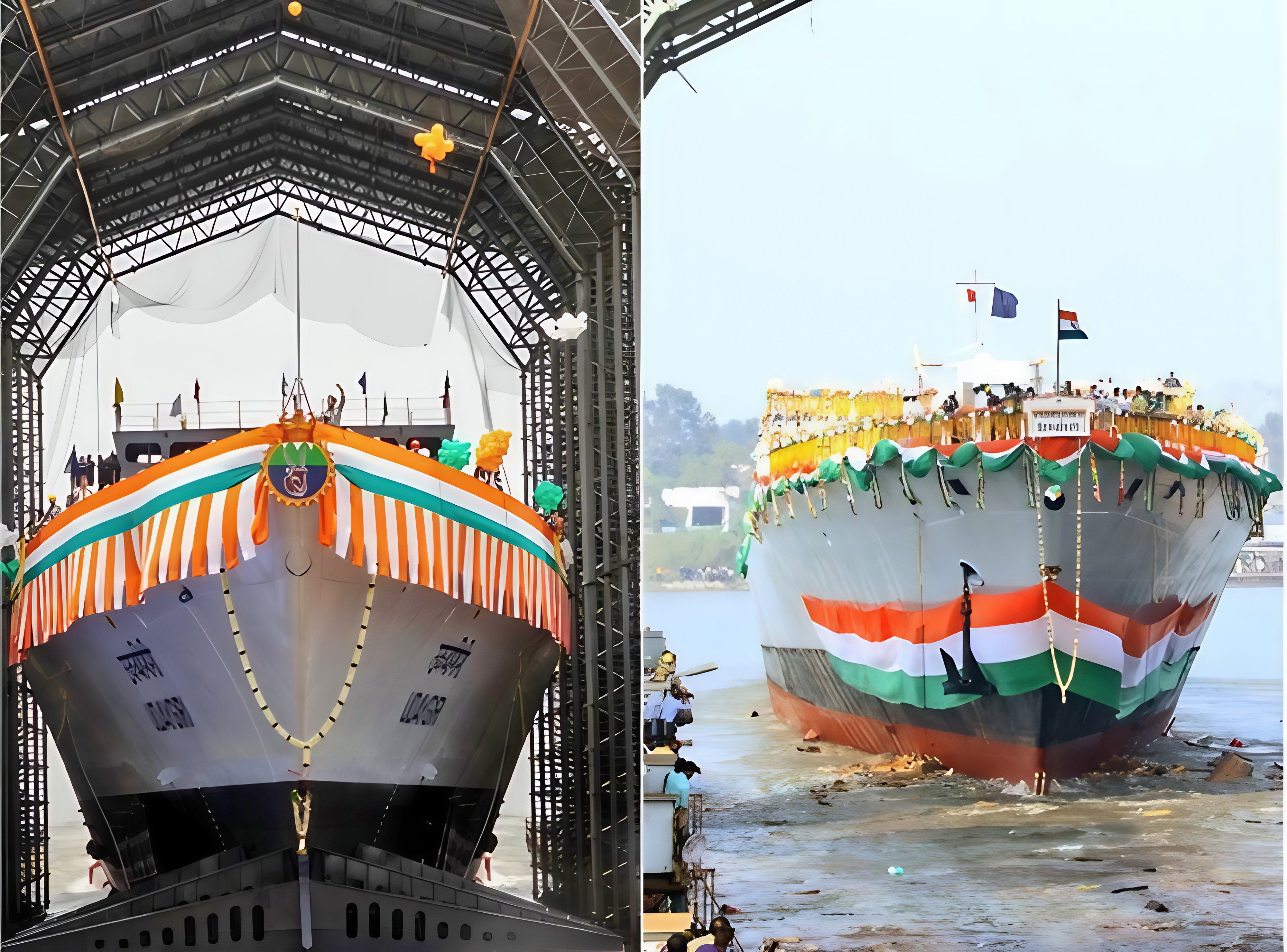 A photo shared by the Indian Navy on social media on Monday shows the new stealth frigates INS Udaygiri and INS Himgiri, which are set to be commissioned on August 26. Photo: X/indiannavy