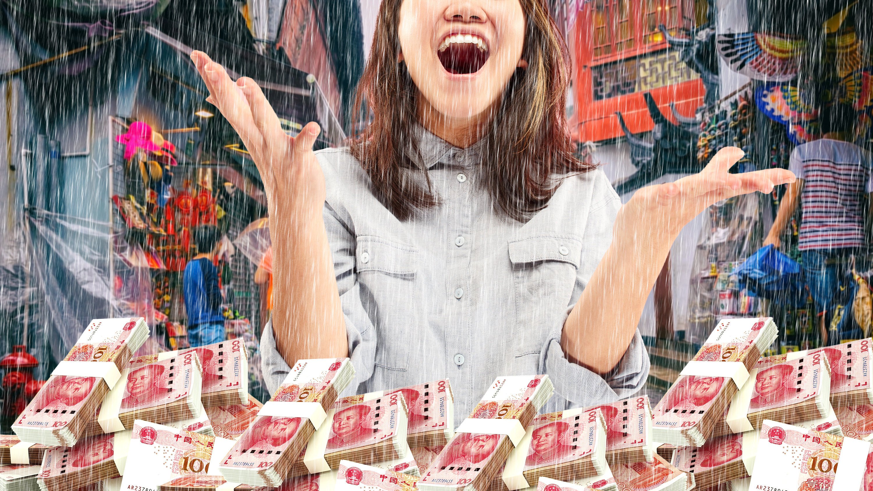 A Chinese woman who sought refuge from the rain in a lottery shop and bought a scratch card has won US$140,000. Photo: SCMP composite/Shutterstock