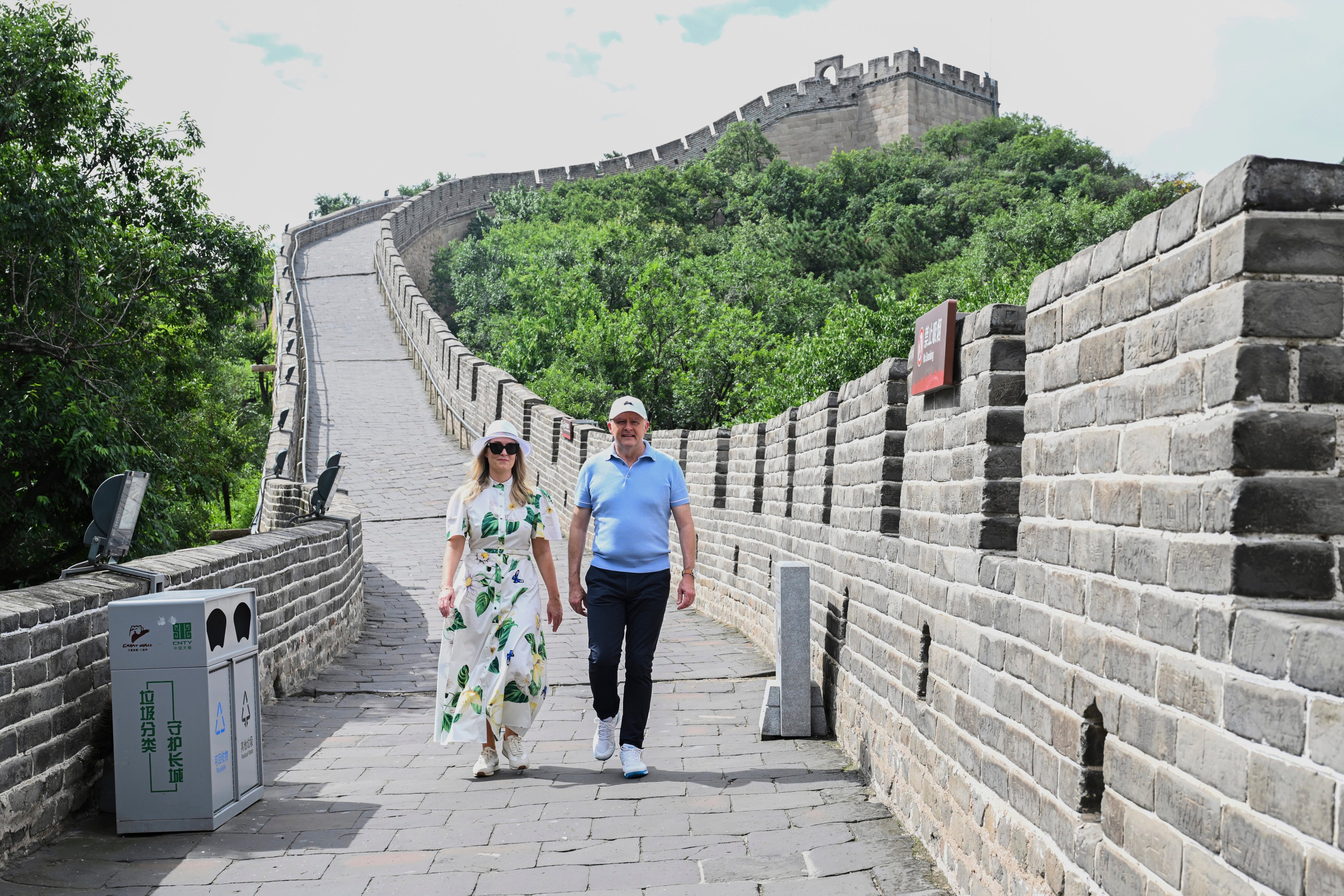 Australian Prime Minister Anthony Albanese and partner Jodie Haydon pictured on the Great Wall during his recent visit to China. Photo: AP