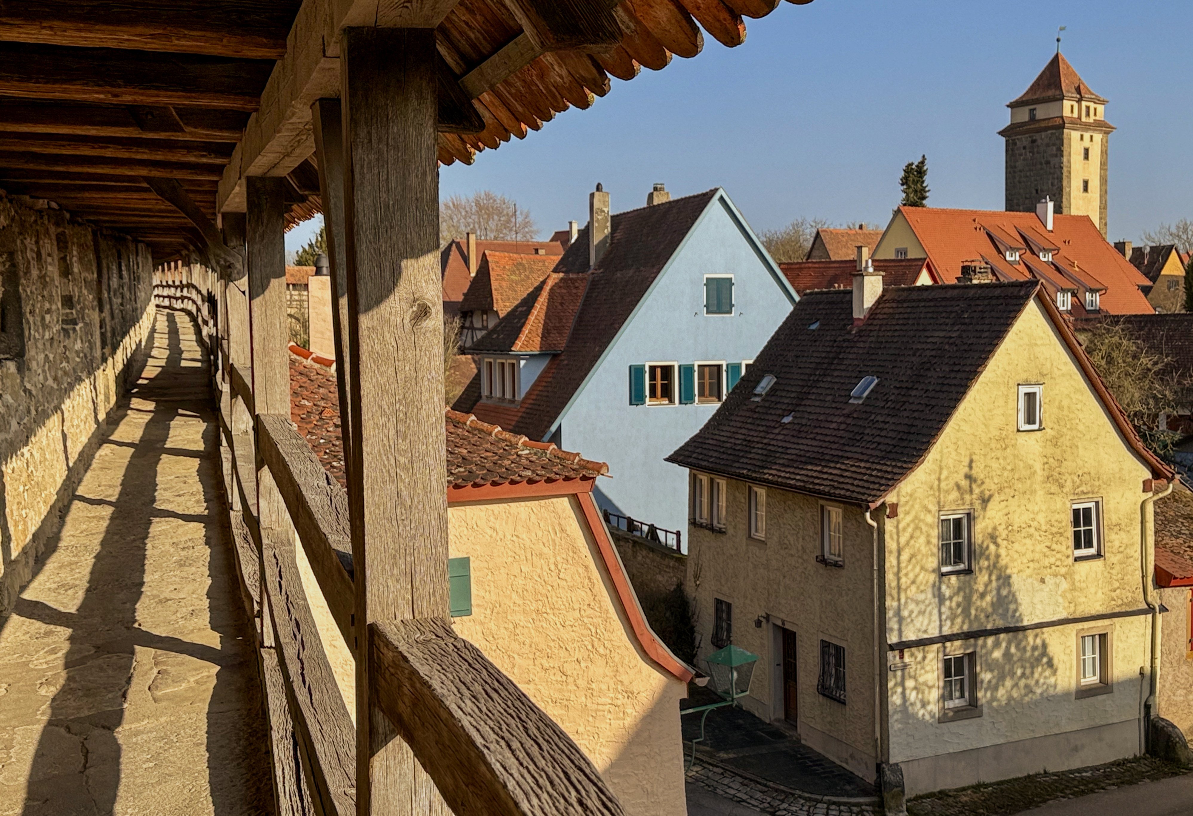The city wall at well-preserved medieval Rothenburg ob der Tauber, in southern Germany, has an interior gallery that allows an aerial promenade around the compact city. Photo: Peter Neville-Hadley