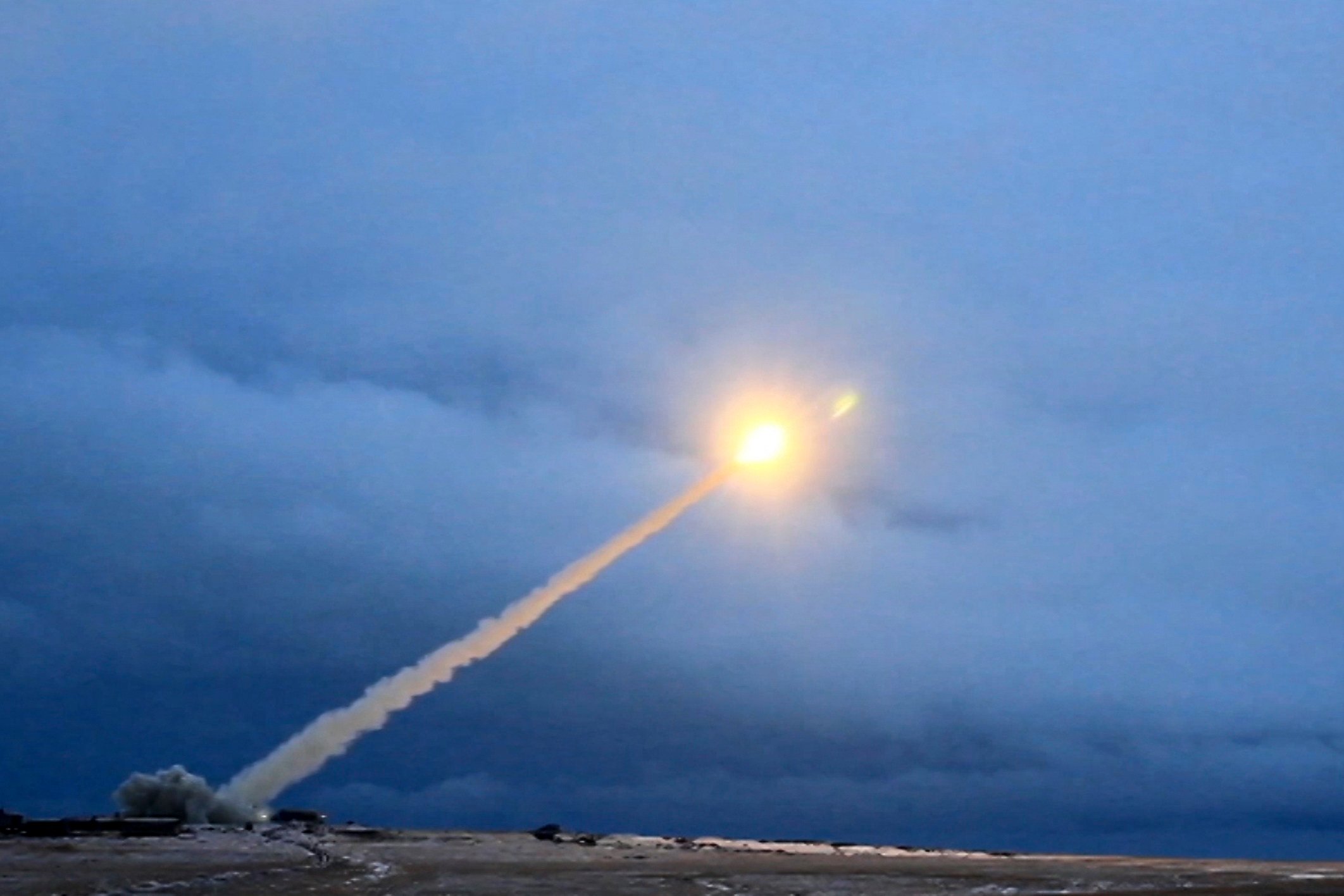 Television footage from March 2018 shows the launch of what President Vladimir Putin said was a new nuclear-powered intercontinental cruise missile. Putin announced in October 2023, that Russia had effectively completed the development of the Burevestnik cruise missile. Photo: RU-RTR Russian Television via AP