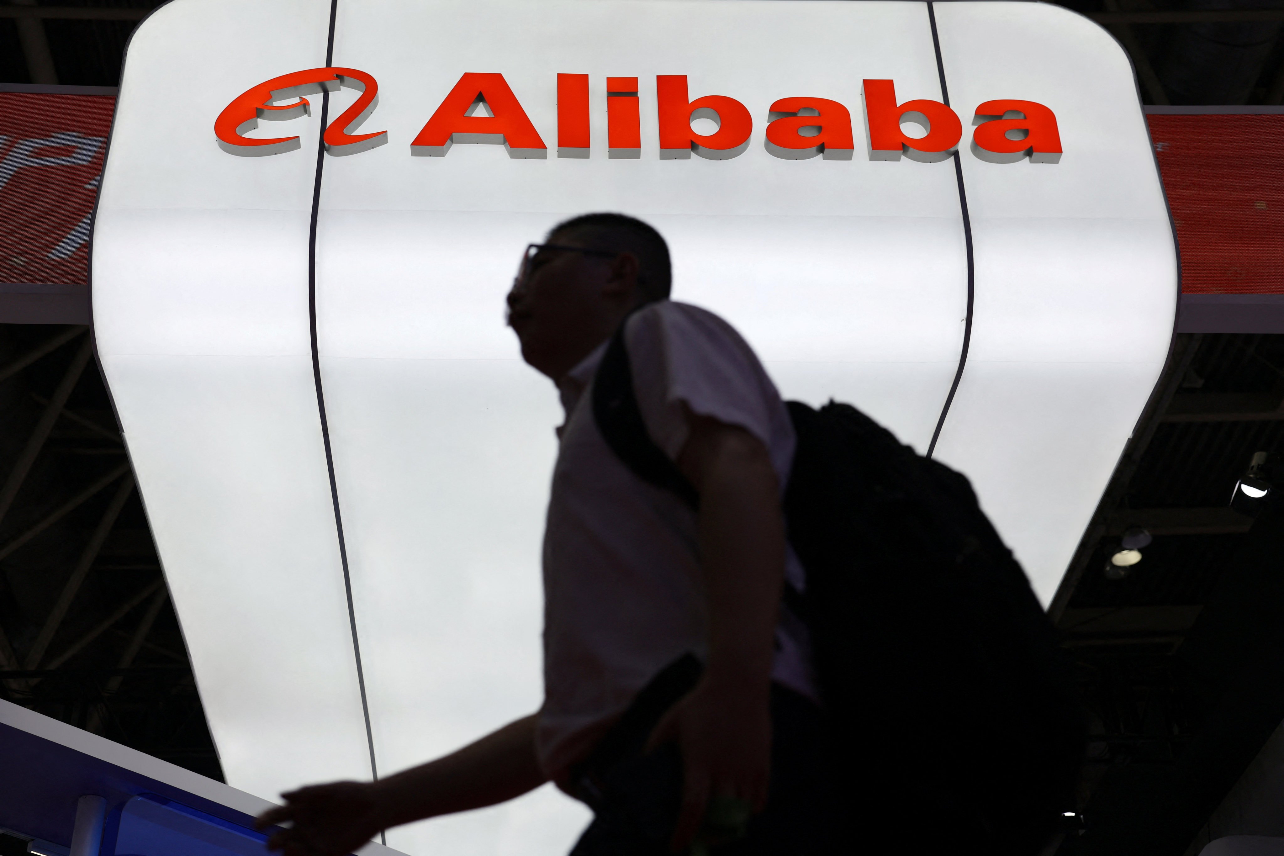 Alibaba’s logo during the China International Supply Chain Expo in Beijing on July 16, 2025. Photo: Reuters