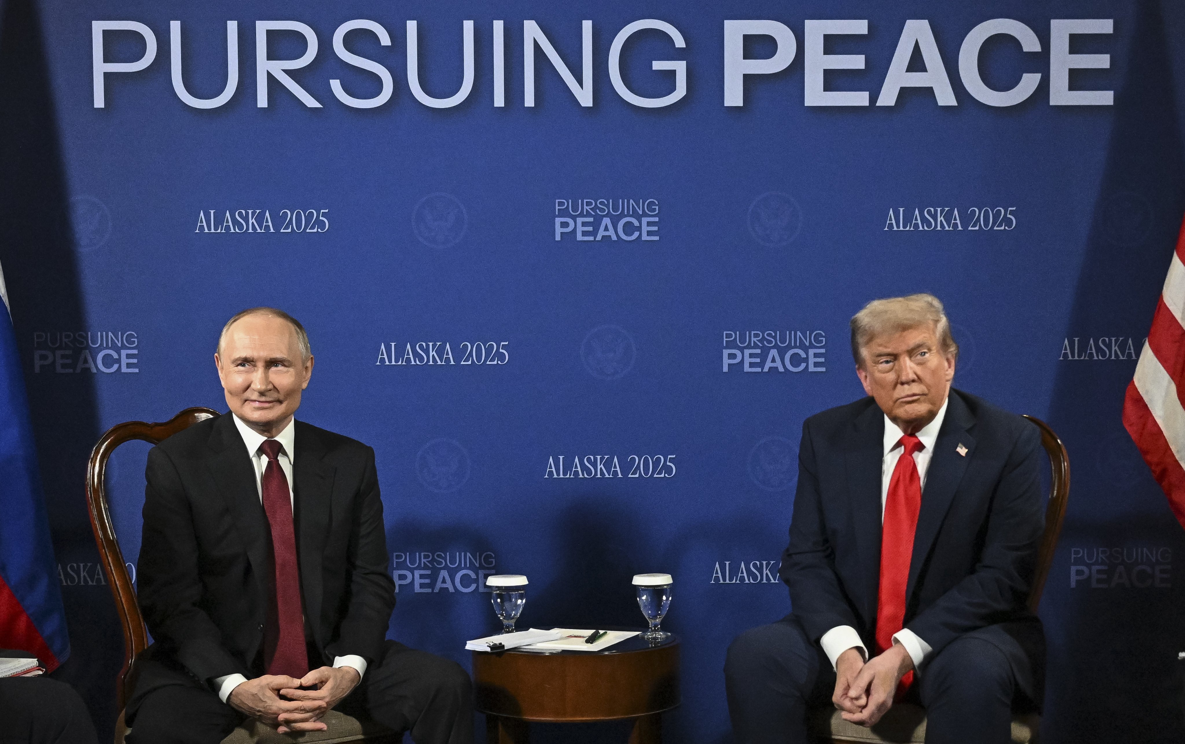 US President Donald Trump and Russia’s President Vladimir Putin at Joint Base Elmendorf-Richardson in Anchorage, Alaska, on Friday. Photo: EPA/POOL