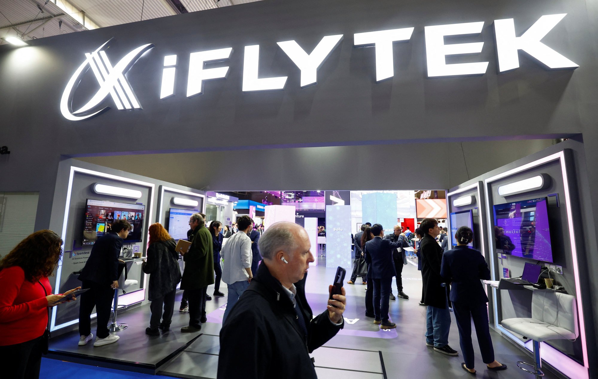 The iFlytek booth at the Mobile World Congress in Barcelona, Spain, on March 4, 2025. Photo: Reuters