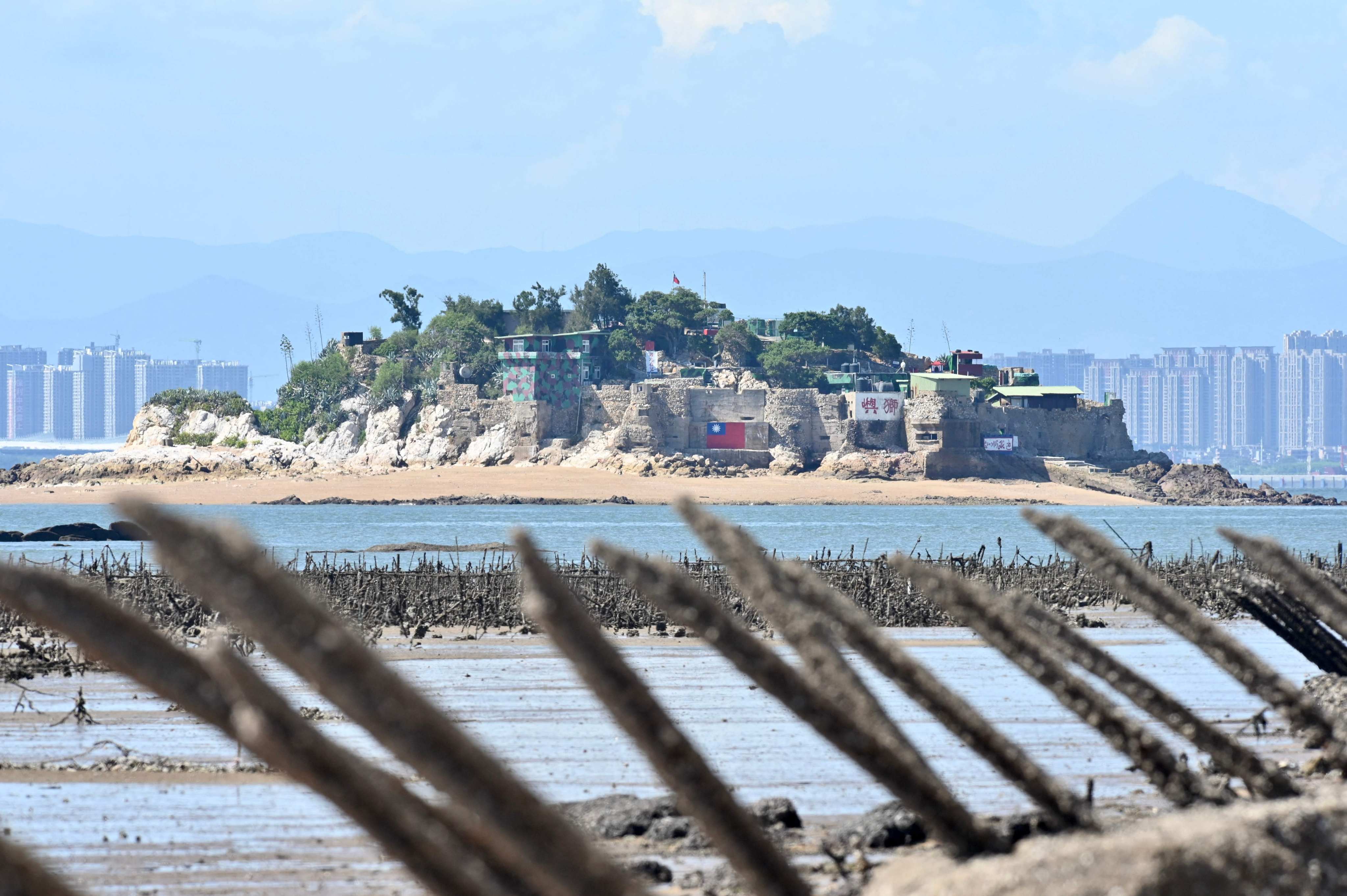 Anti-landing spikes placed along the coast of a Taiwan-controlled island close to mainland China. Photo: AFP