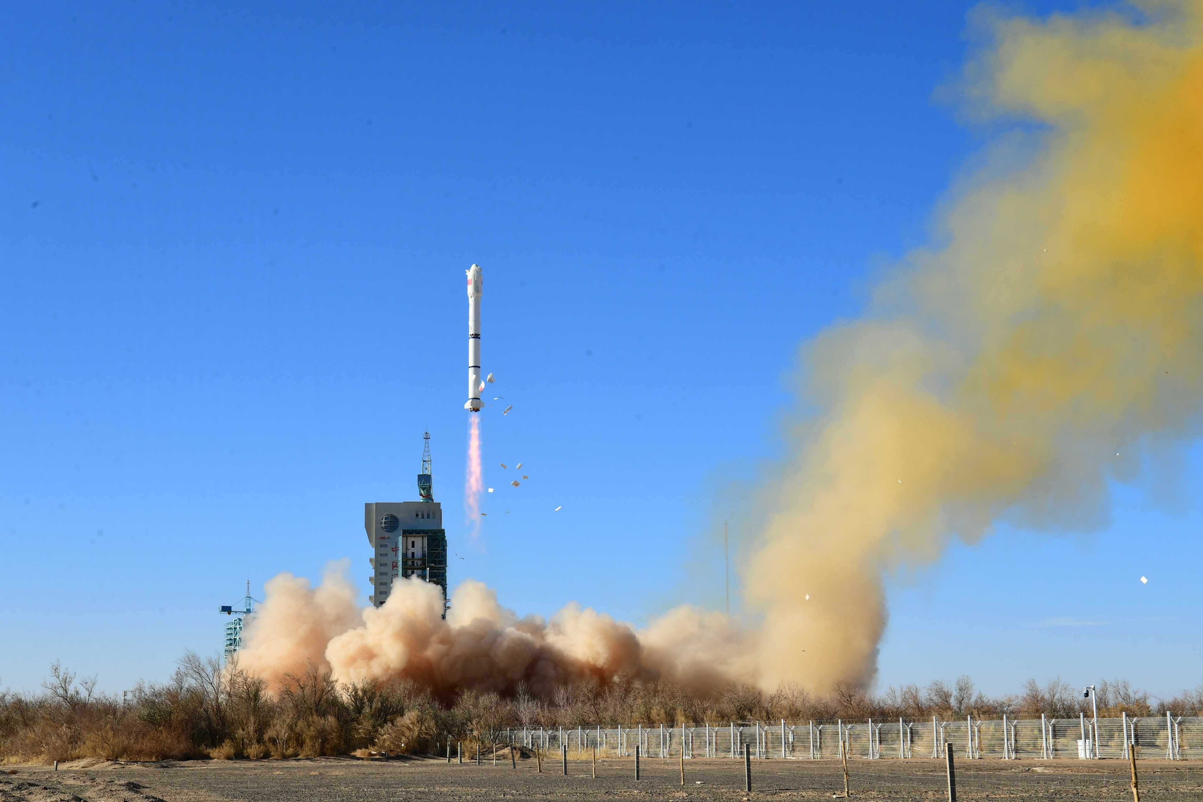 A Long March-2C rocket carrying a MisrSat-2 blasts off from the Jiuquan Satellite Launch Centre in northwest China on December 4, 2023, in a joint China-Egyptian effort. Photo: EPA-EFE/Xinhua
