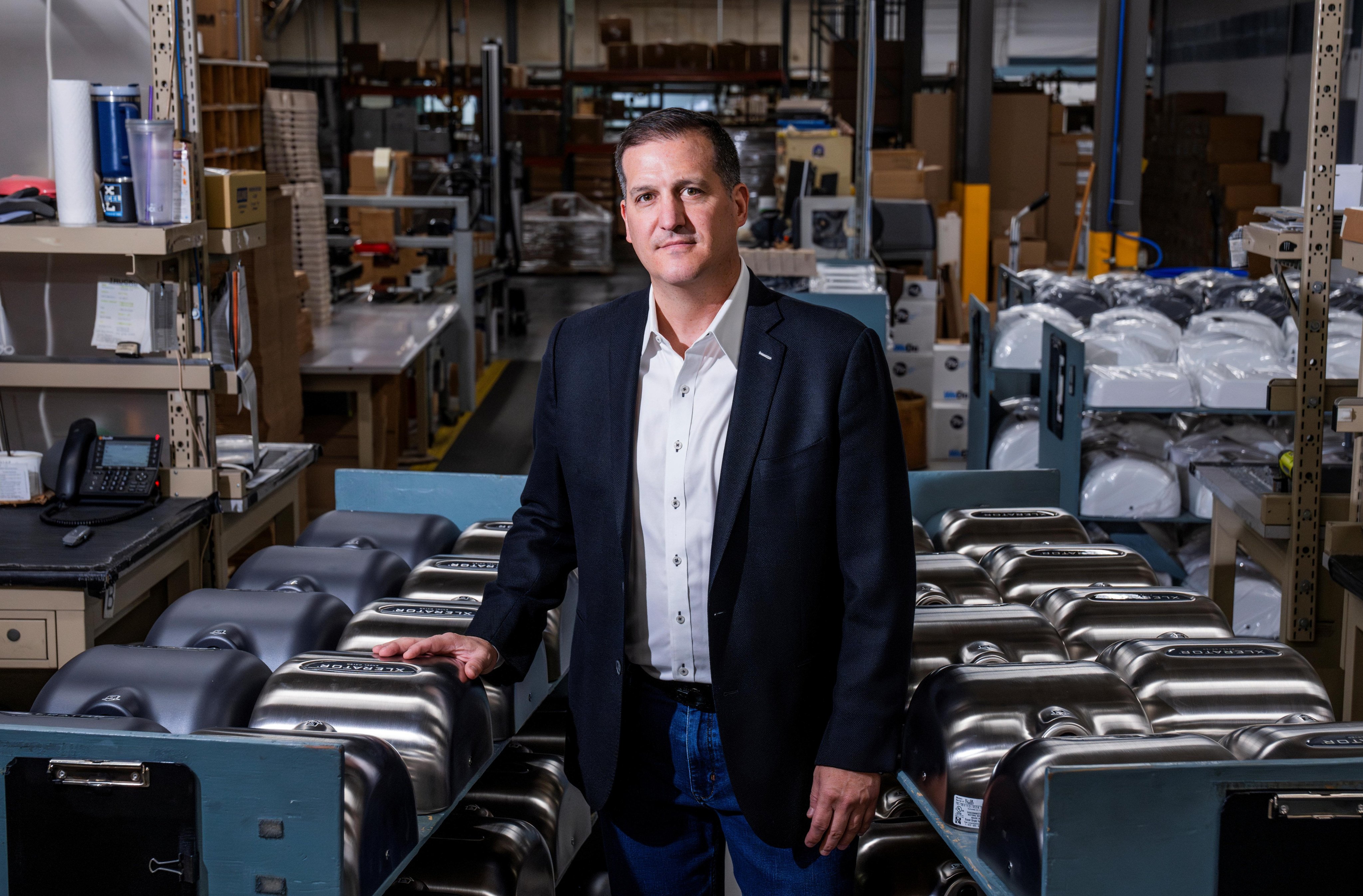 William Gagnon, executive VP of Excel Dryer, stands in his US-based factory. Photo: HANDOUT