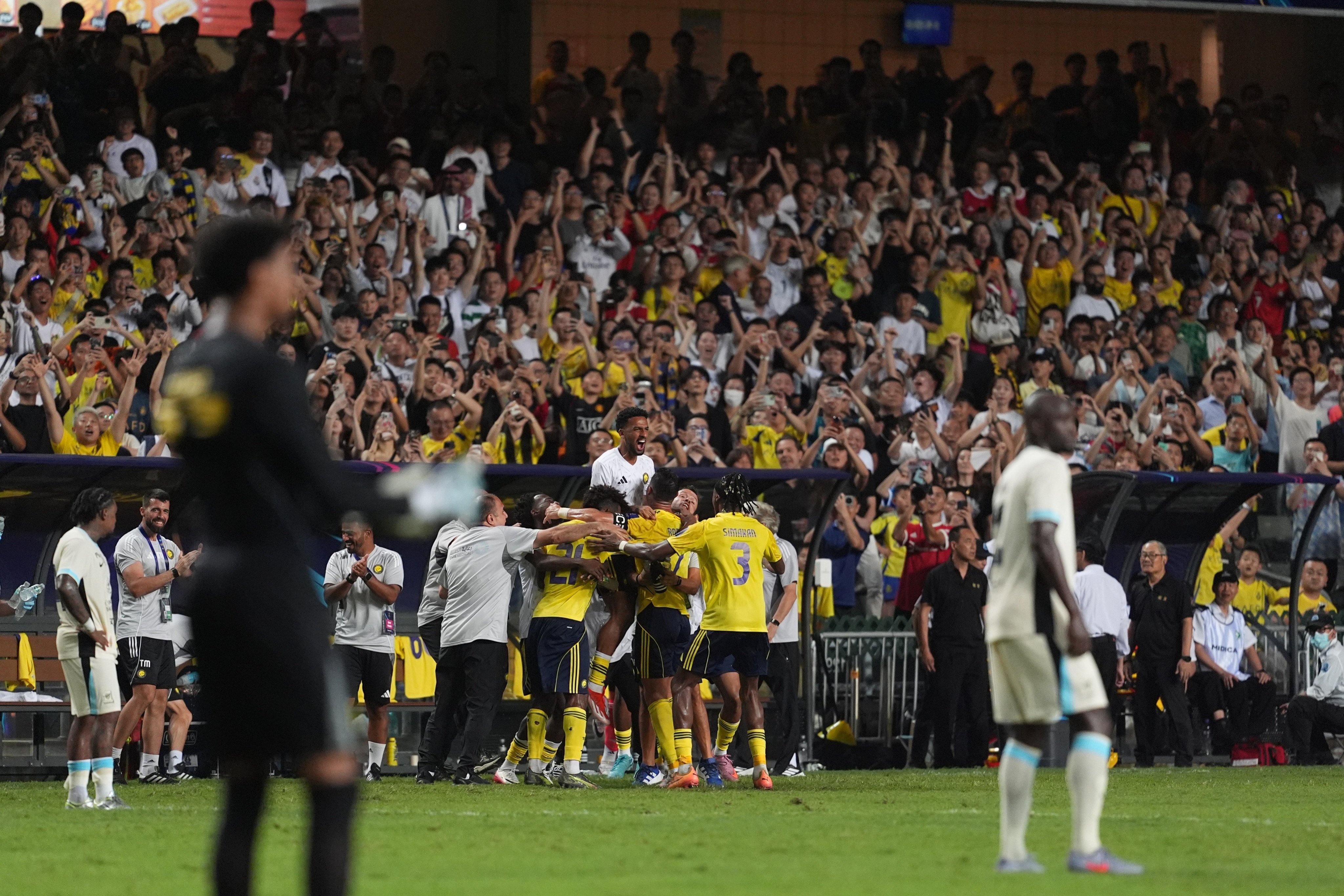 Al-Nassr players celebrate Joao Felix’s winner. Photo: Elson Li