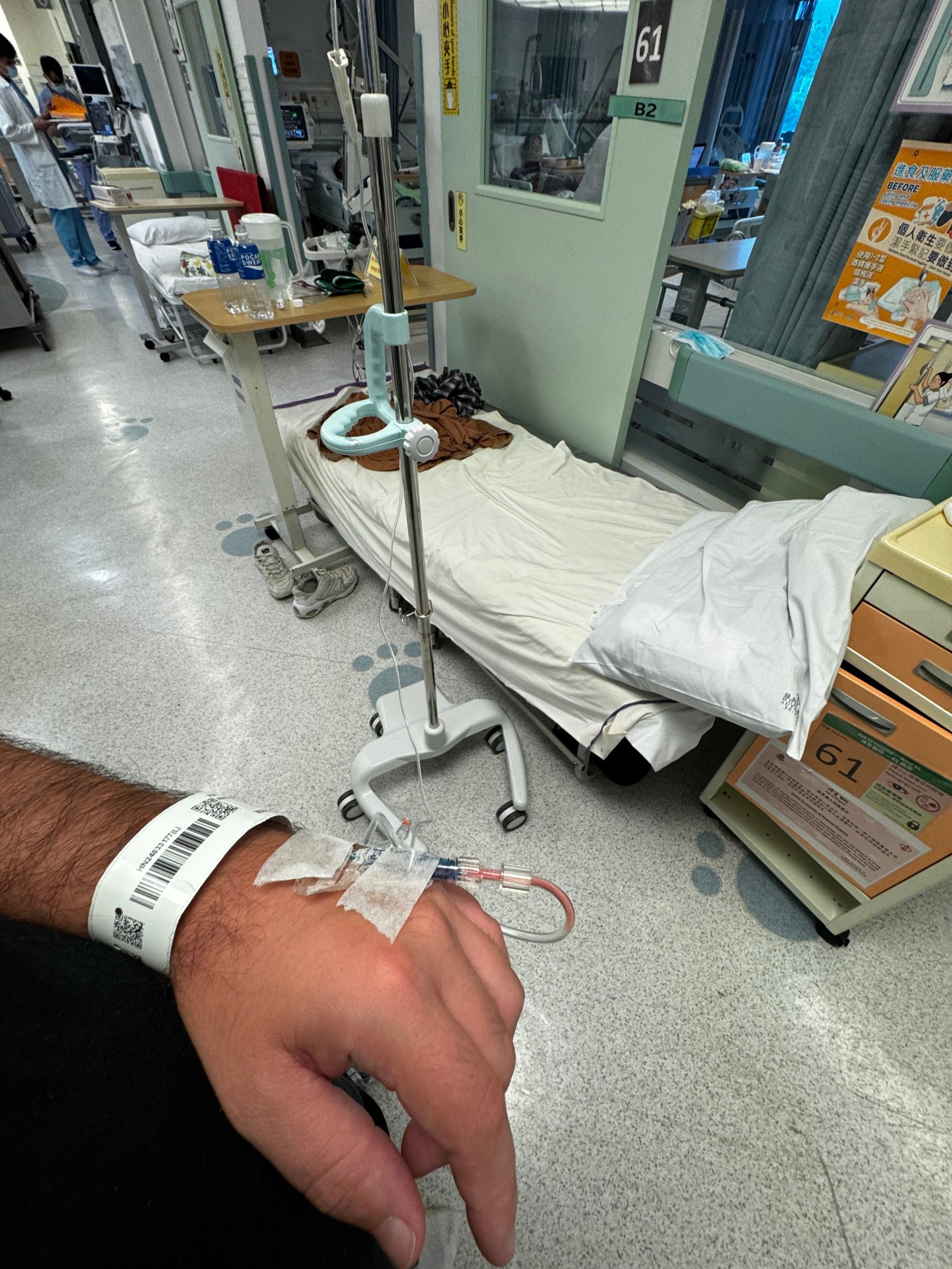 One of Ainsworth's beds, in the ward corridor at Pok Oi Hospital. Photo: Derry Ainsworth