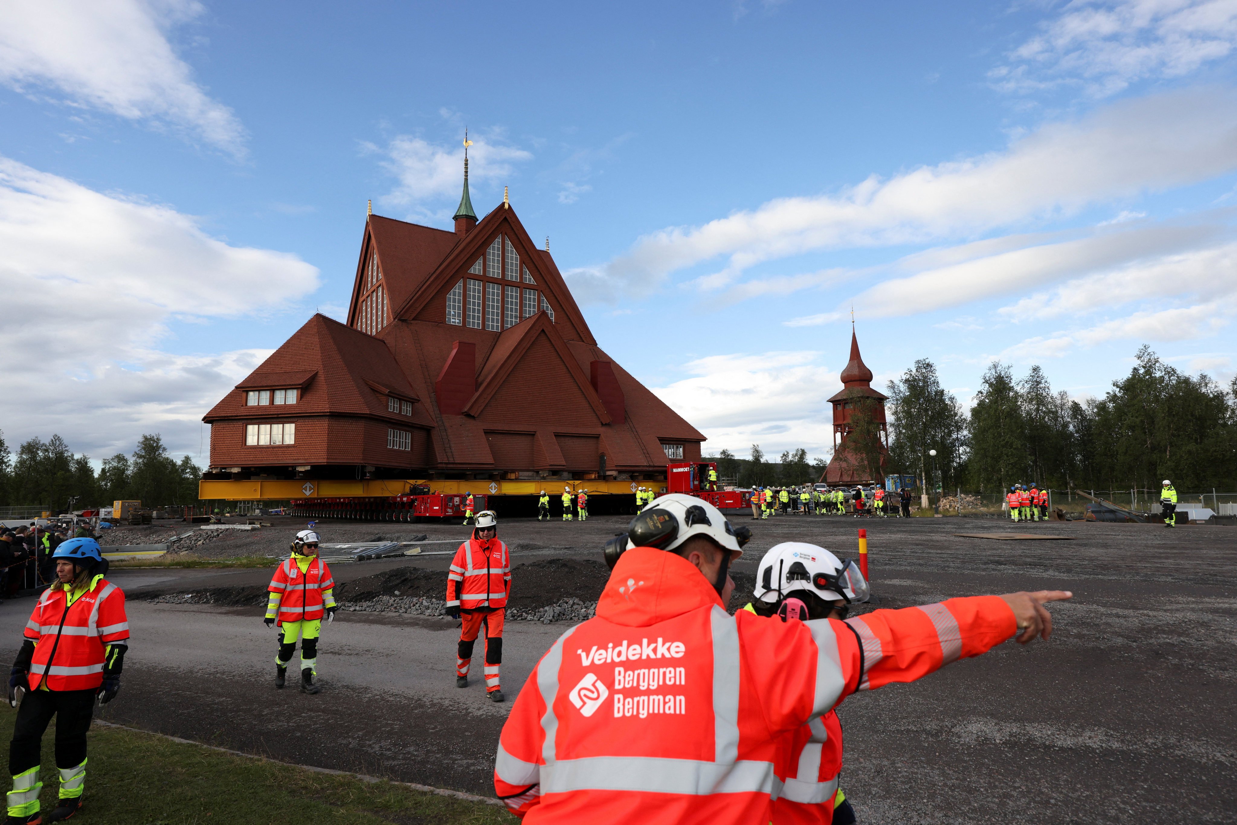 Kiruna’s old wooden church is moved during a two-day relocation trip to a new site. Photo: Reuters