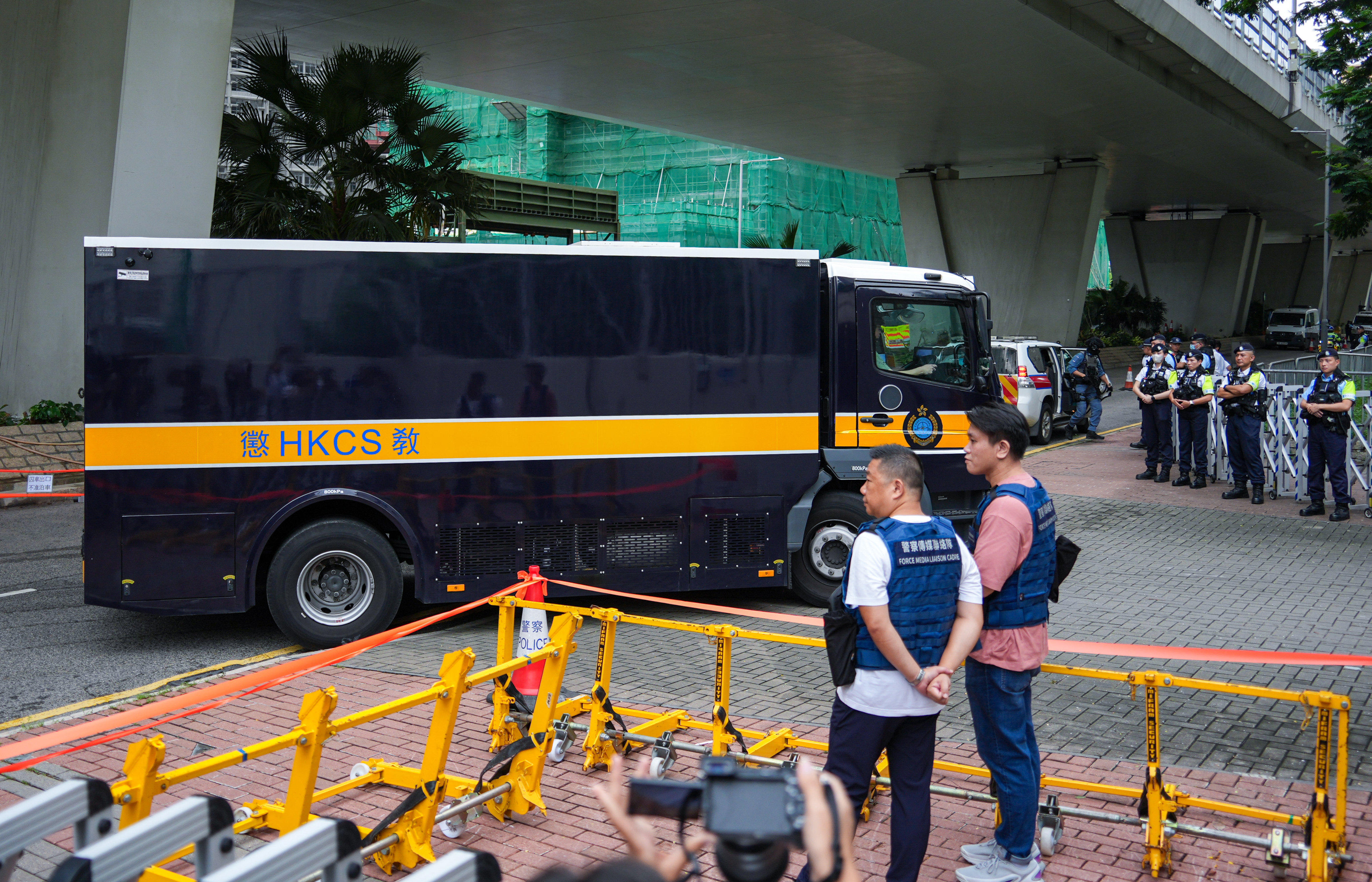A prison van enters West Kowloon Court on Wednesday as the marathon national security trial of Apple Daily founder Jimmy Lai Chee-ying continued. Photo: Eugene Lee