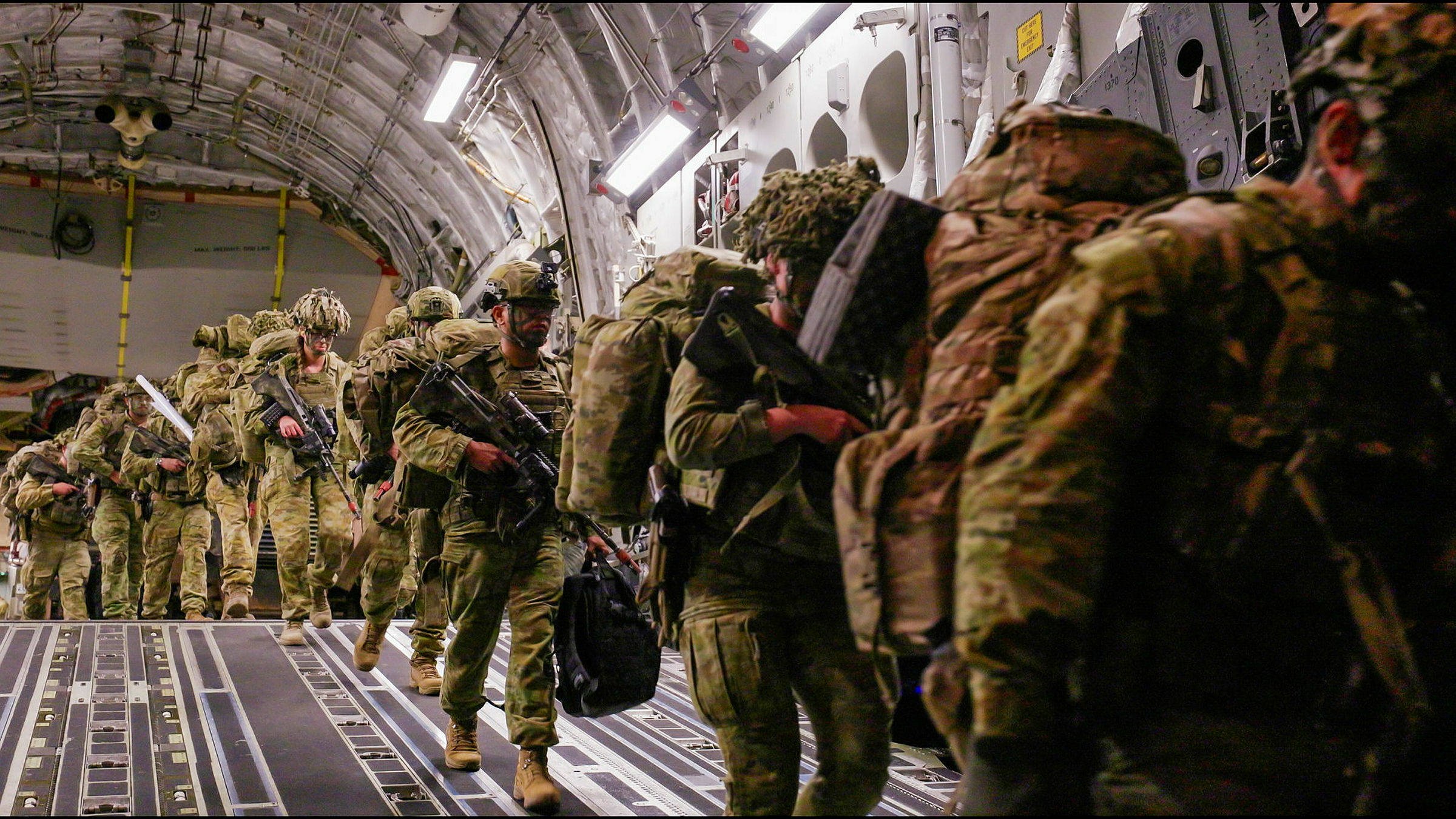 Australian troops disembark a heavy transport aircraft at Clark Air Force Base, the Philippines, during a tactical air land operation as part of Exercise Alon 2025. Photo: Australia’s Defence Department