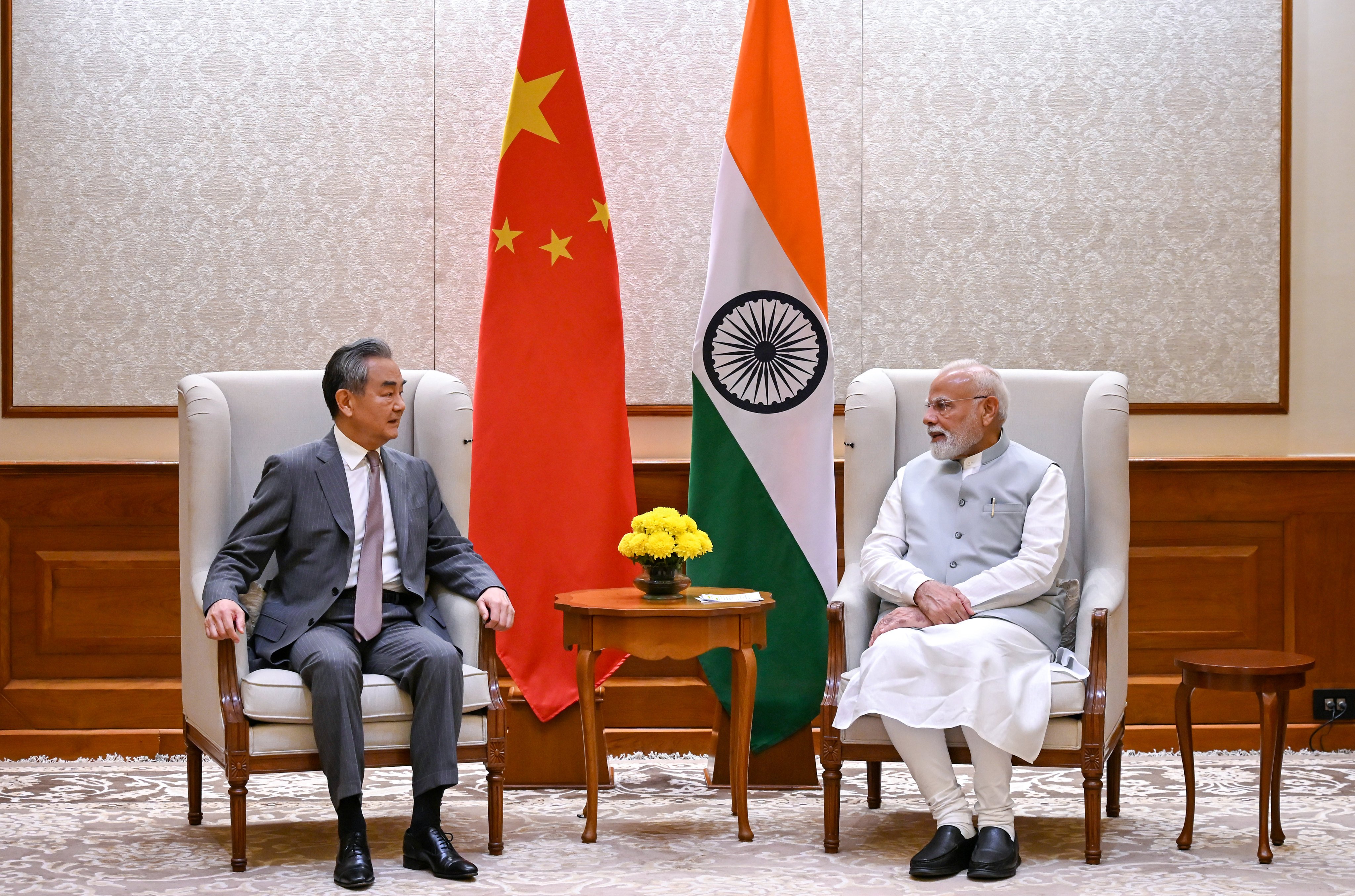 Indian Prime Minister Narendra Modi (right) meets  visiting Chinese Foreign Minister Wang Yi in New Delhi on Tuesday. Photo: Xinhua