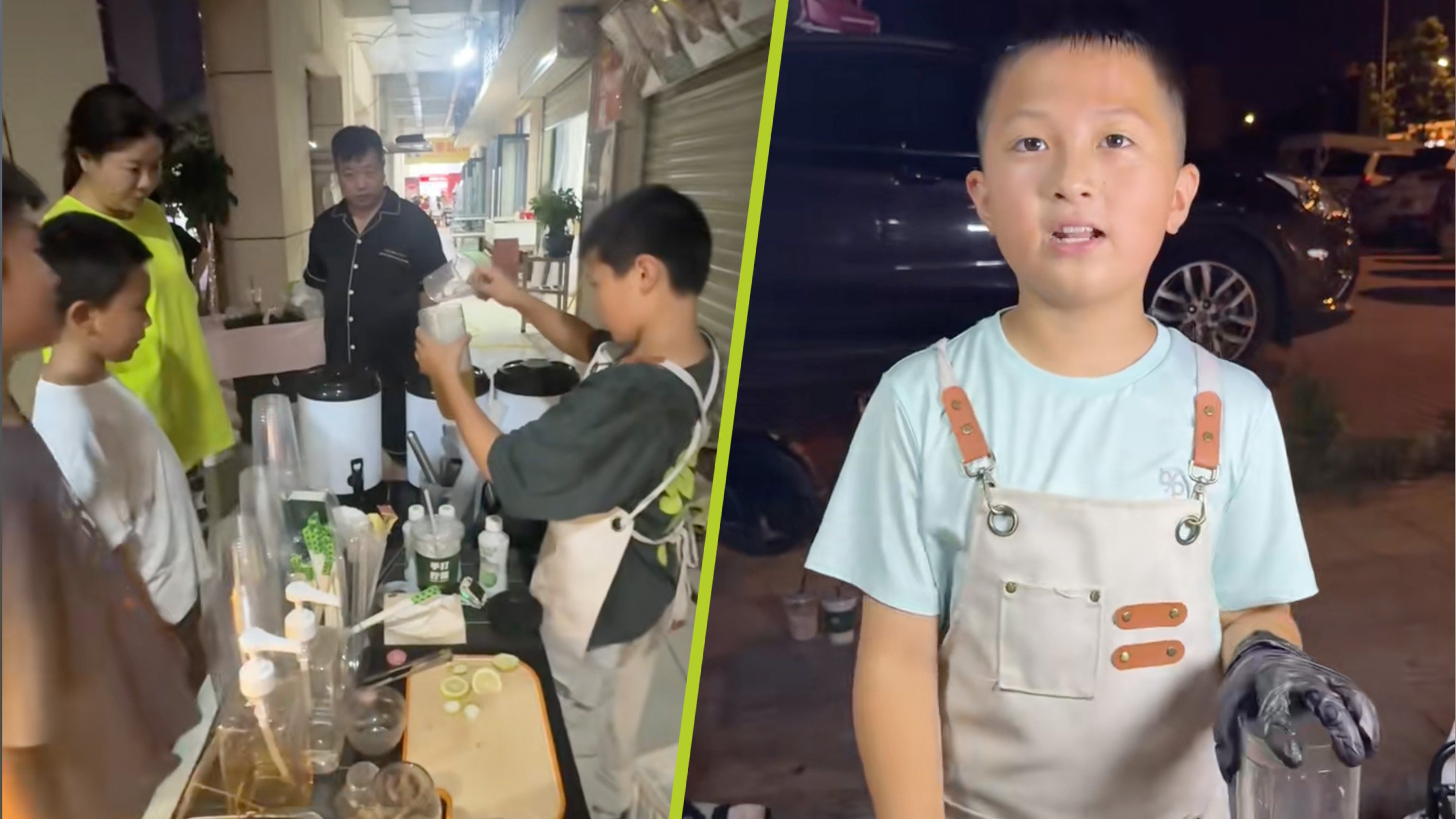 An 11-year-old boy in China who earns US$550 a month selling milk tea has been described by his mother as having a keen business sense. Photo: SCMP composite/Douyin