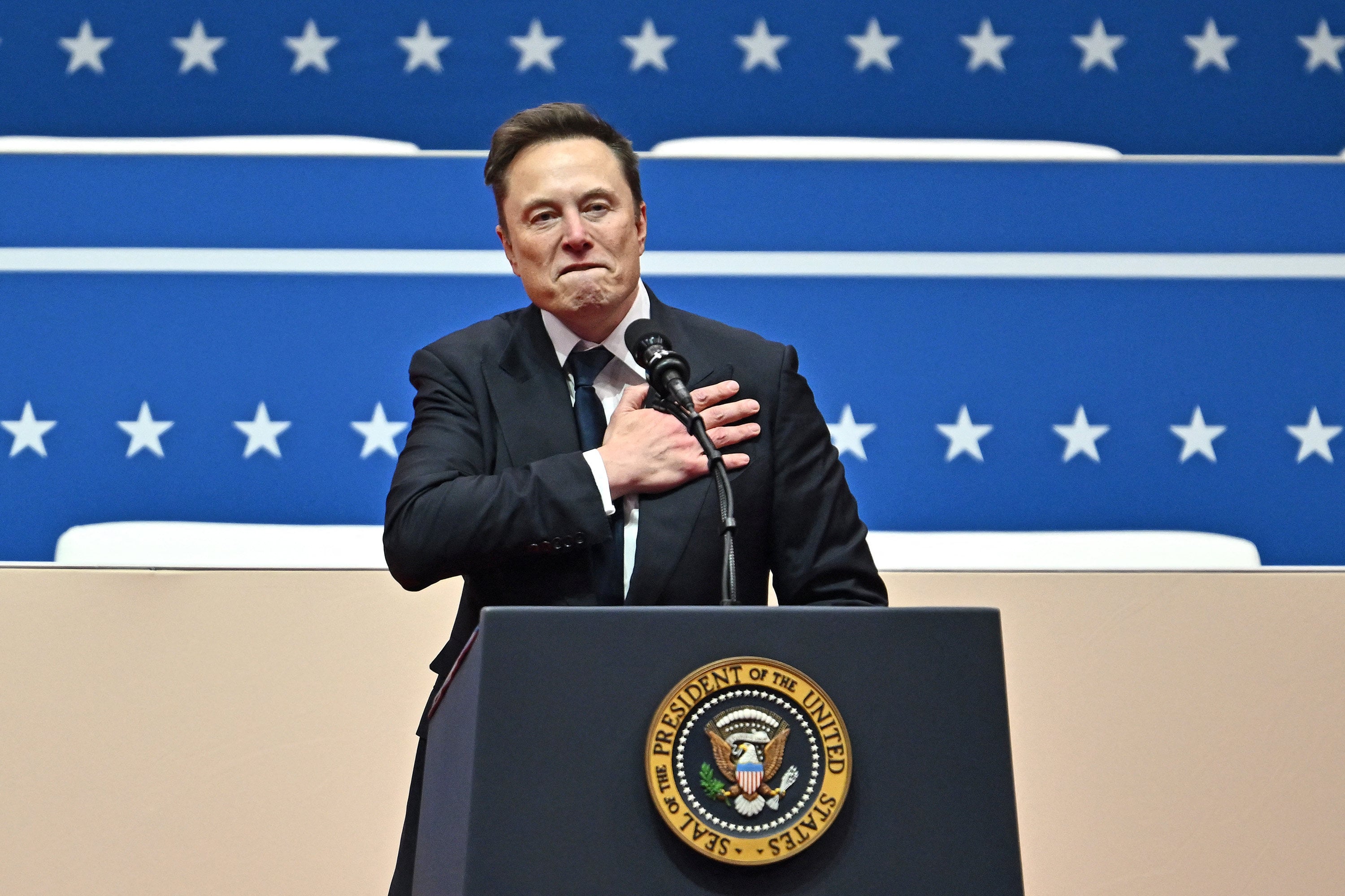 Elon Musk speaks during Donald Trump’s inaugural parade inside Capitol One Arena in Washington on January 20. Photo: AFP/Getty Images/TNS