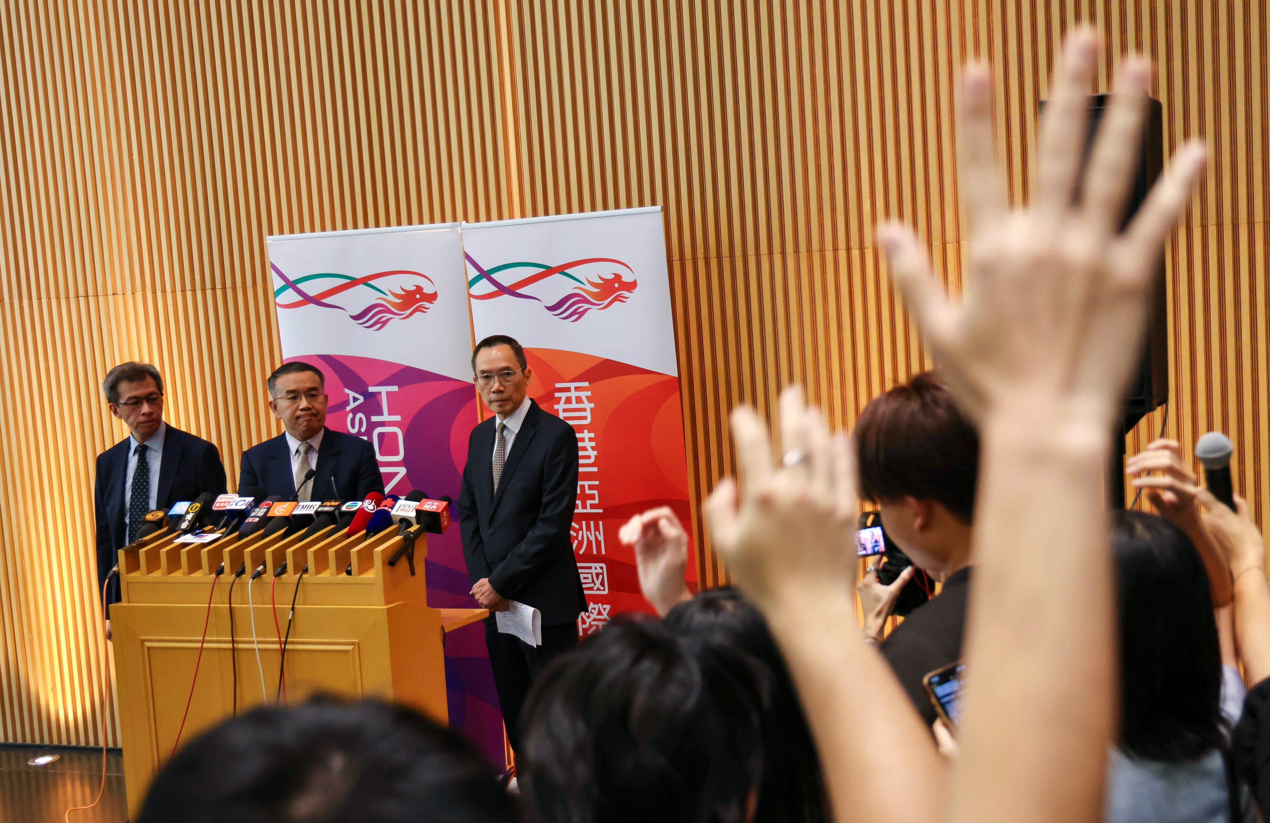 (From left) Permanent Secretary for the Financial Services and the Treasury Bureau Andrew Lai, treasury chief Christopher Hui and logistics department director Carlson Chan. Photo: Karma Lo
