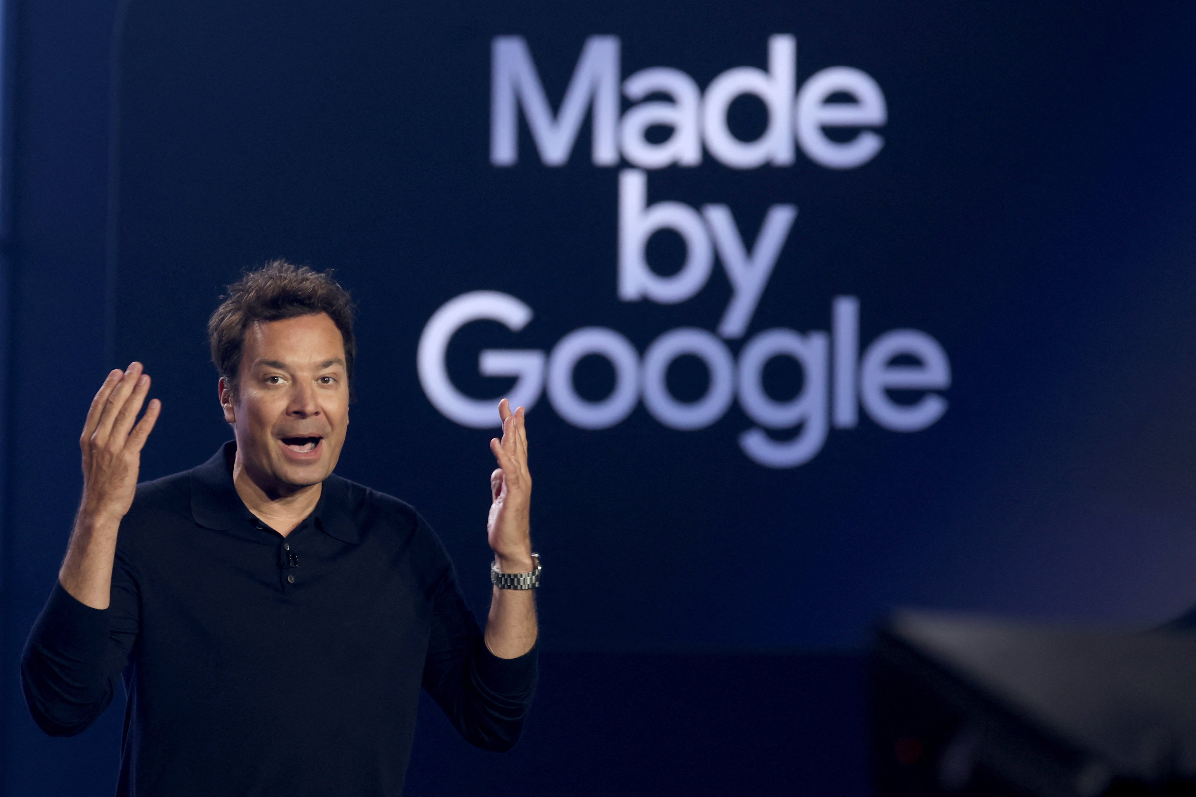 Talk show host Jimmy Fallon speaks during the ‘Made by Google’ event in Brooklyn, New York on Wednesday. Photo: Reuters