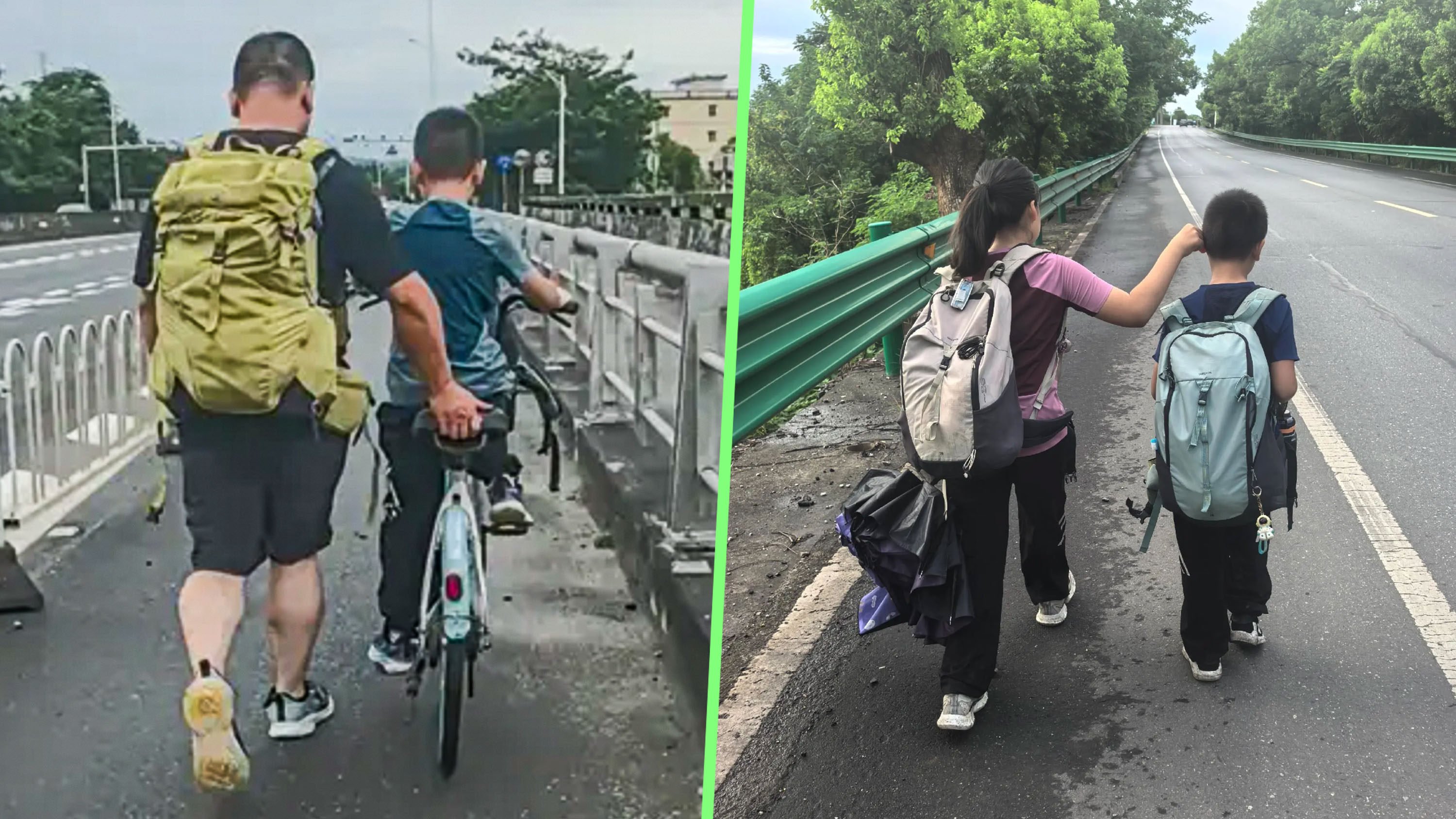 A man has embarked on an 800-kilometre journey across China with his 10-year-old daughter and 8-year-old son to toughen them up. Photo: SCMP composite/Douyin