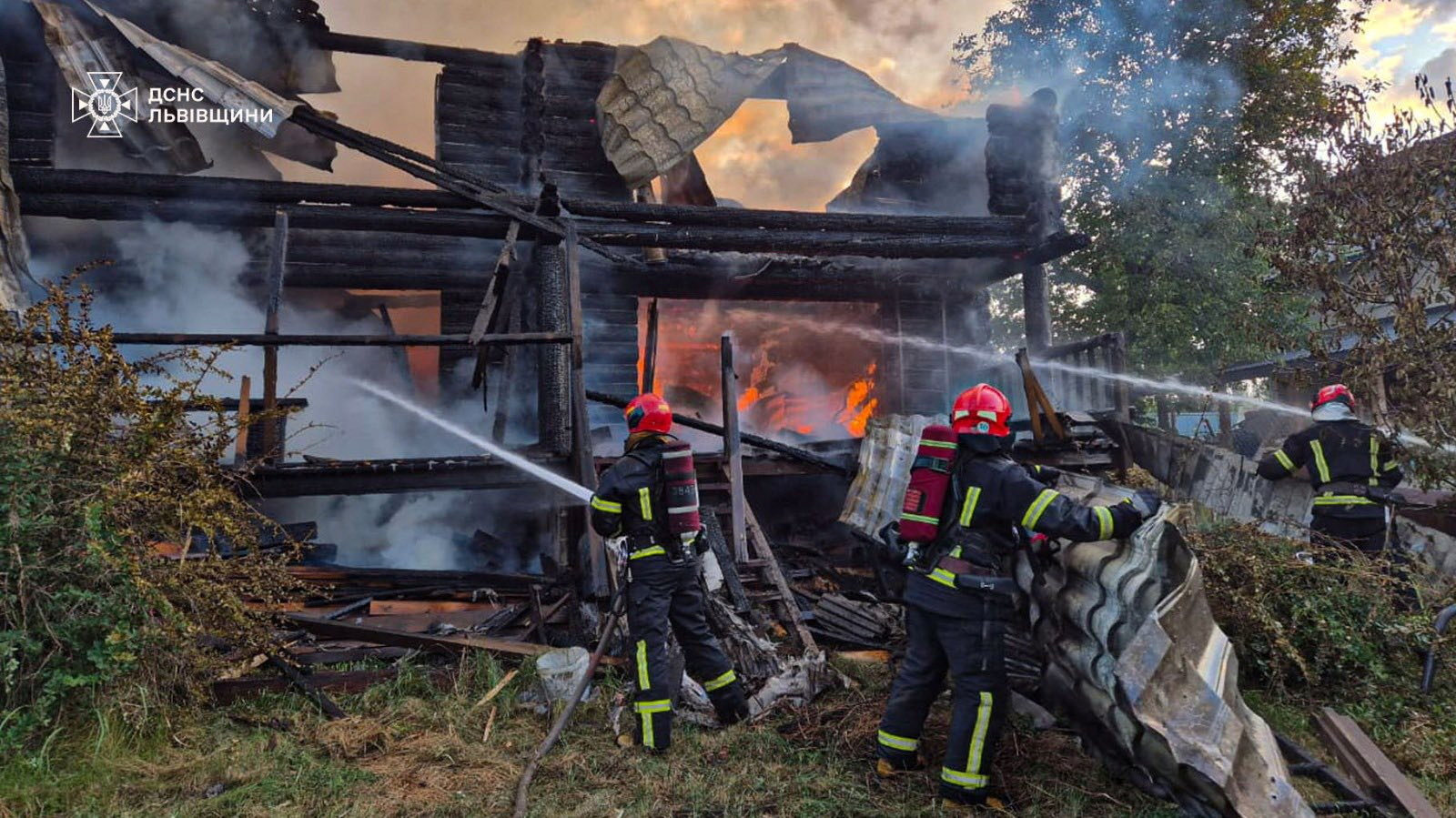 Firefighters work at the site of a residential area hit during Russian drone and missile strikes, in Lviv region, Ukraine, on Thursday. Photo: Press service of the State Emergency Service of Ukraine in Lviv region/Handout via Reuters