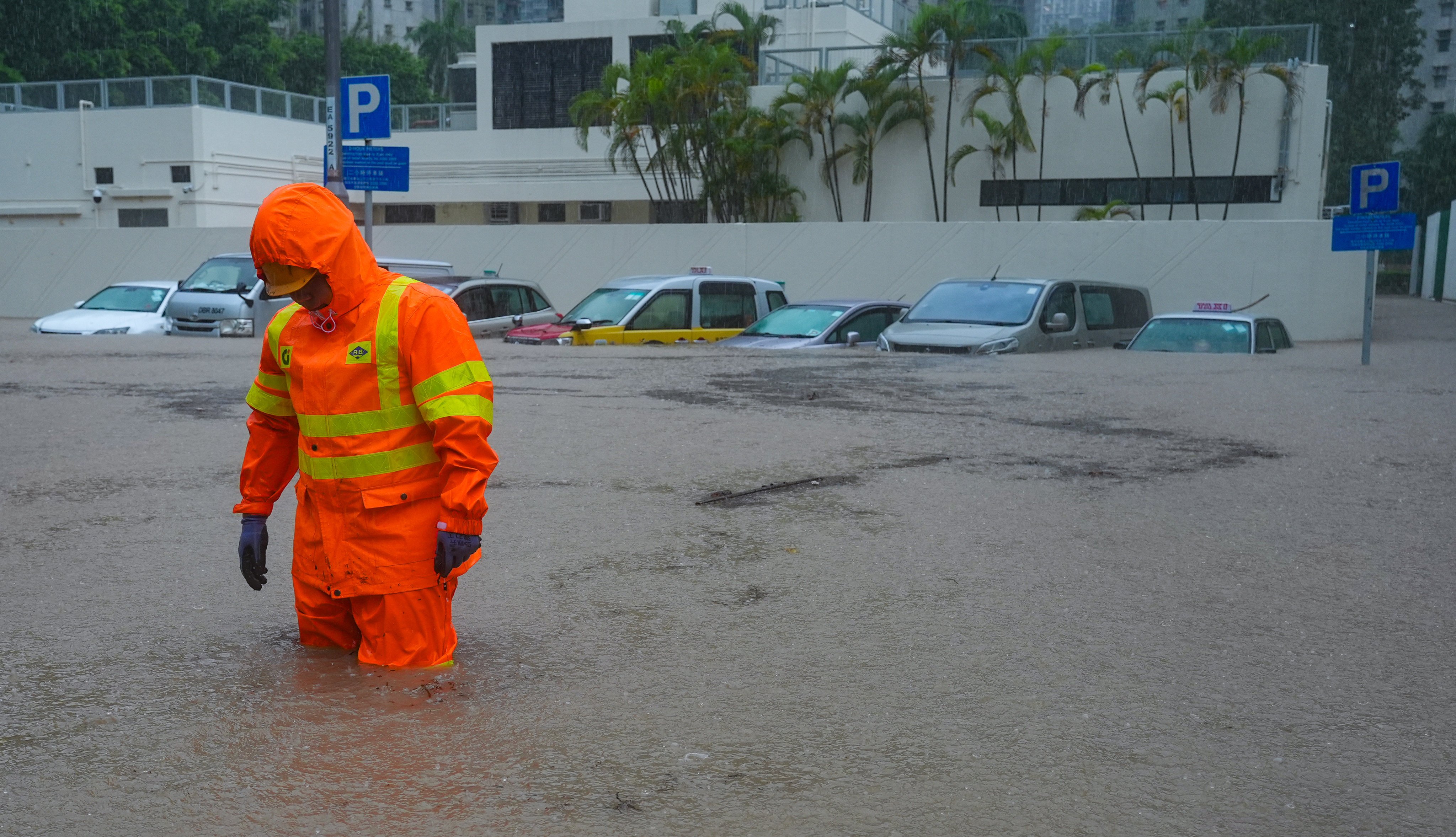 An outdoor car park in Tseung Kwan O was flooded during heavy rainfall earlier this month. Photo: May Tse