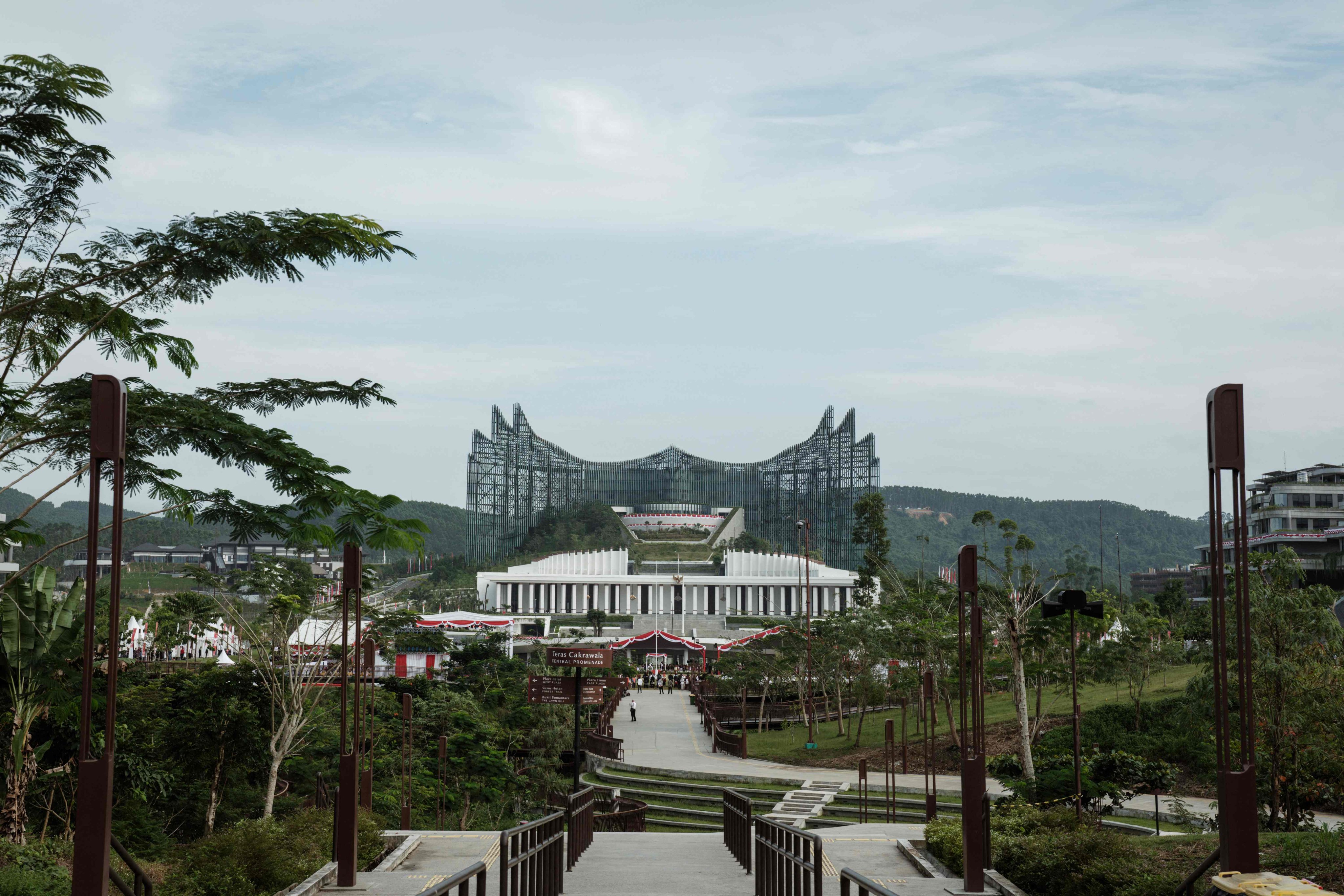 The part-built Presidential Palace is seen in Nusantara last Sunday before a ceremony marking Indonesia’s 80th Independence Day. Photo: AFP