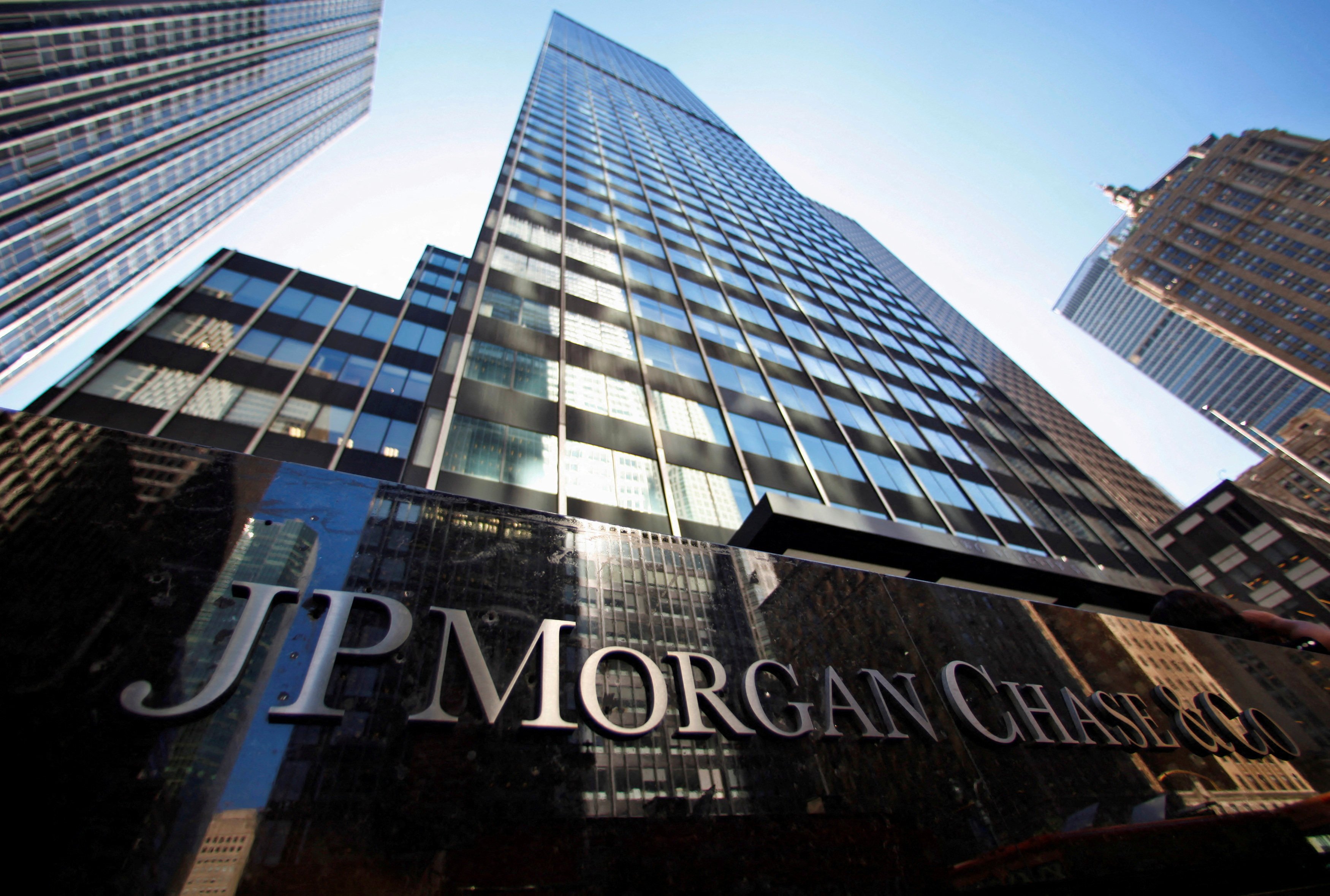 A sign outside the headquarters of JPMorgan Chase & Co in New York. Photo: Reuters